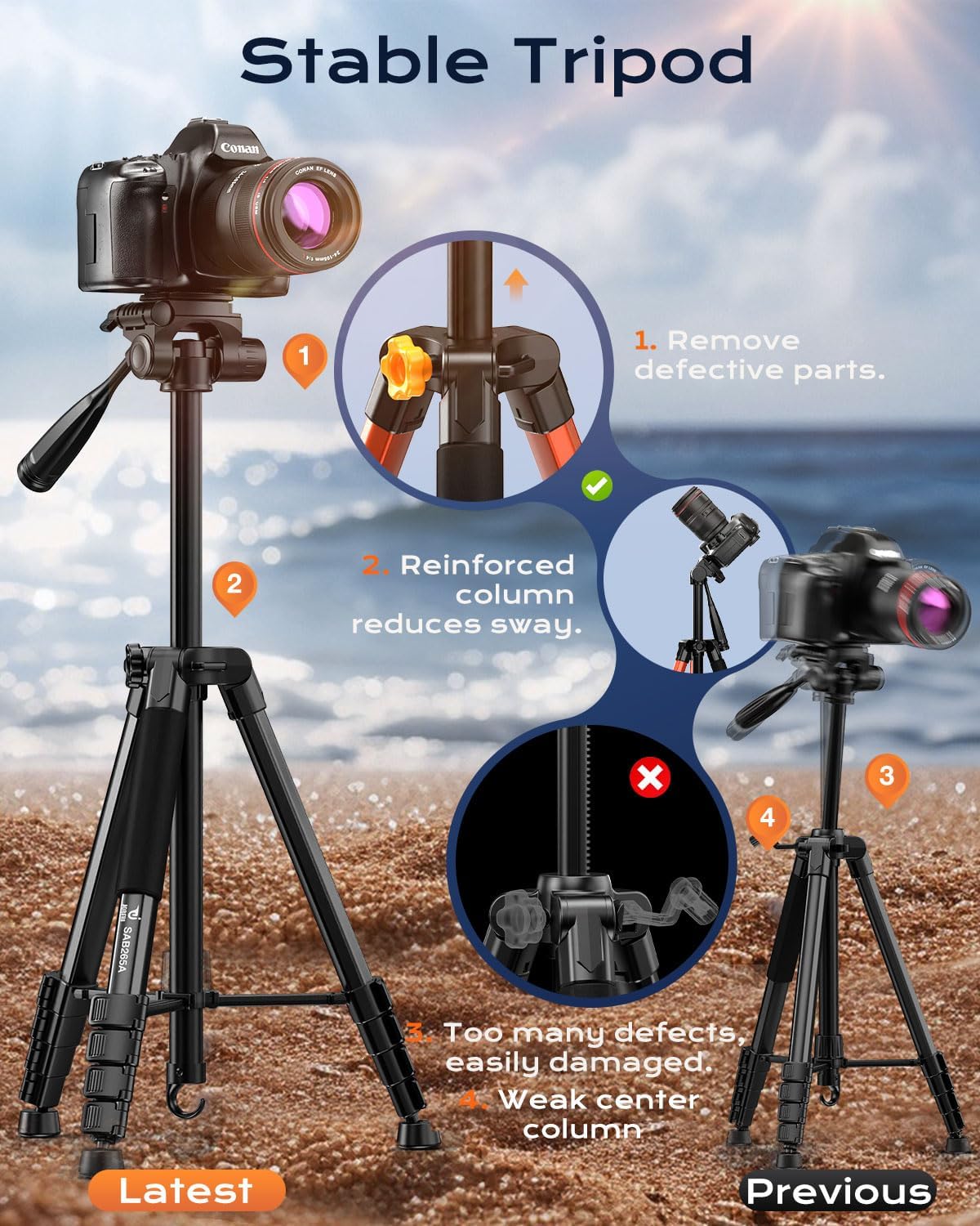 JOBFRI 73" 8.8 lbs Camera Tripod for Camera and Phone, Aluminum Travel Tripod for iPhone, DSLR Tripod with Phone