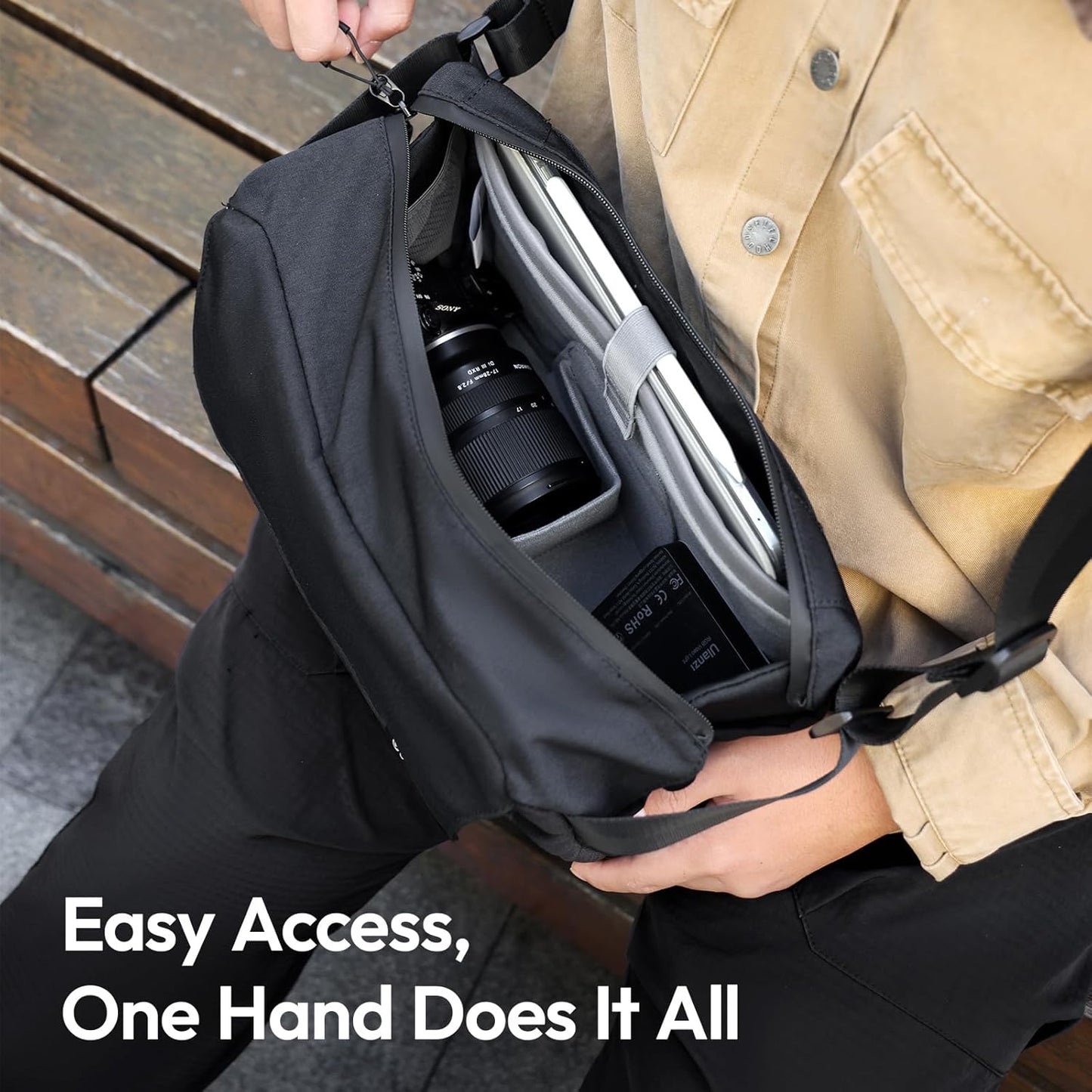 BP11 8L ULANZI Camera Sling Bag with Tripod Holder for Men Women, Lightweight Splash-proof DSLR/Mirrorless Anti-Theft