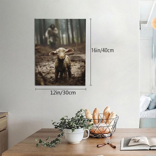 FOSMXA Jesus and Lamb Canvas Wall Art - Inspirational Christian Decor for Bedroom or Living Room | 12x16 Inch