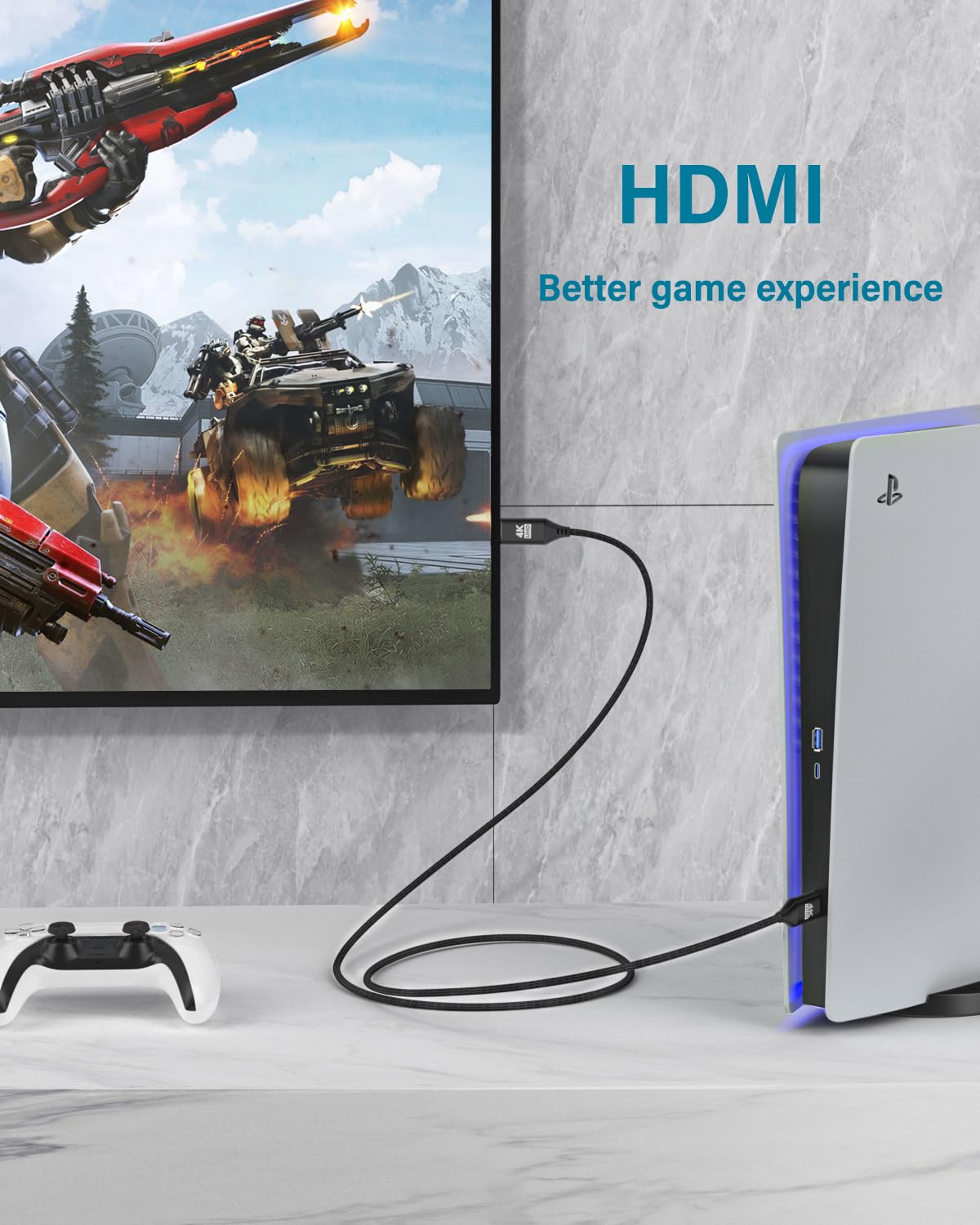 4K 60Hz 3FT [4K@60Hz, 18Gbps] PS5/Xbox/Laptop HDMI to DisplayPort Cable Braided,Uni-Directional Gold-Plated - Connect