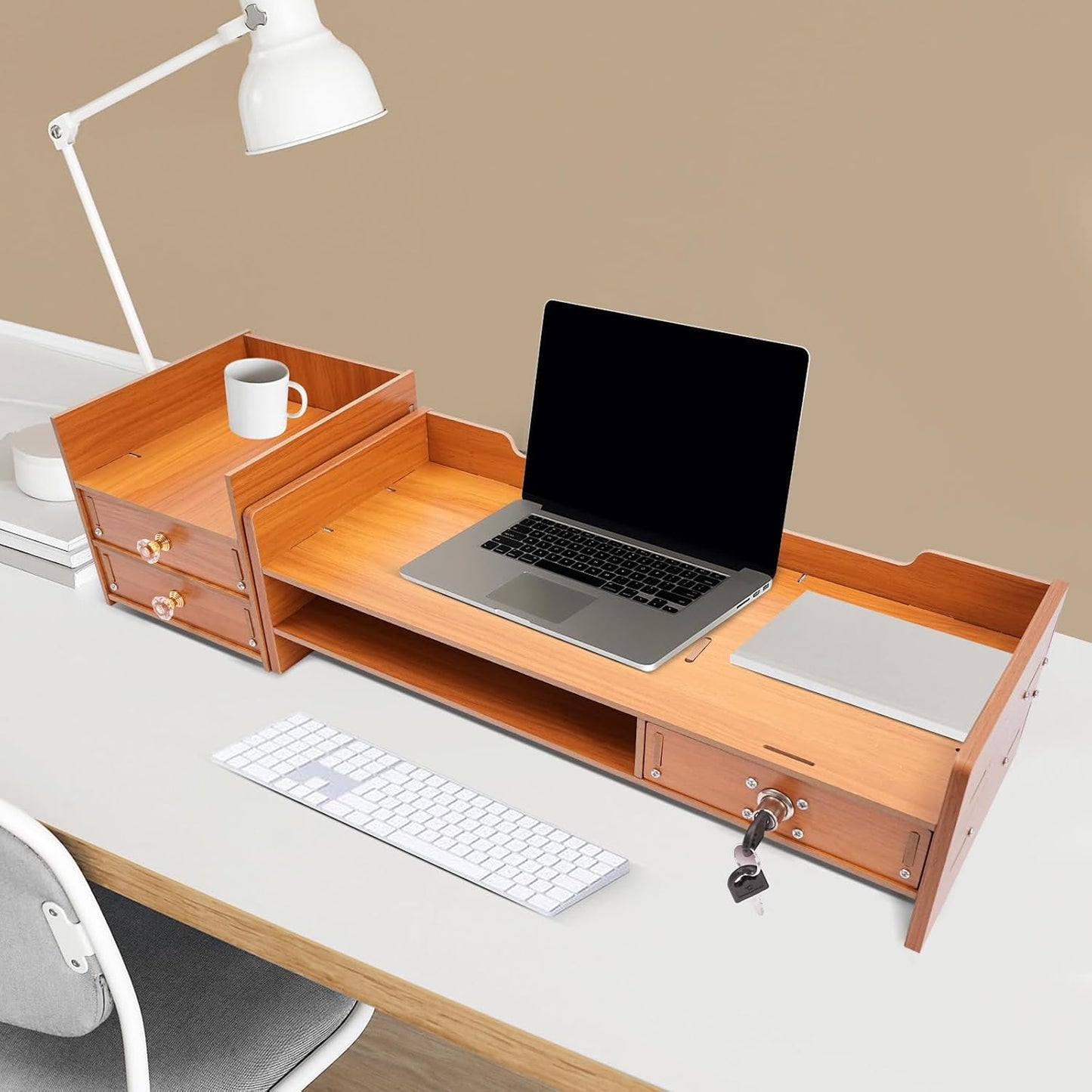 WDZCZDoo 11.02lbs Computer Monitor Stand, Computer Rack with Storage, Wooden Laptop Monitor Stand, Wood Desk Organizer
