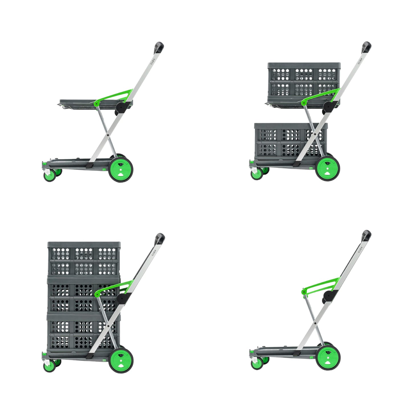 CLAX® The Original | Made in Germany | Multi Use Functional Collapsible Carts | Mobile Folding Trolley | Storage Cart Wagon | Shopping Cart with 2 Storage Crates (Green)