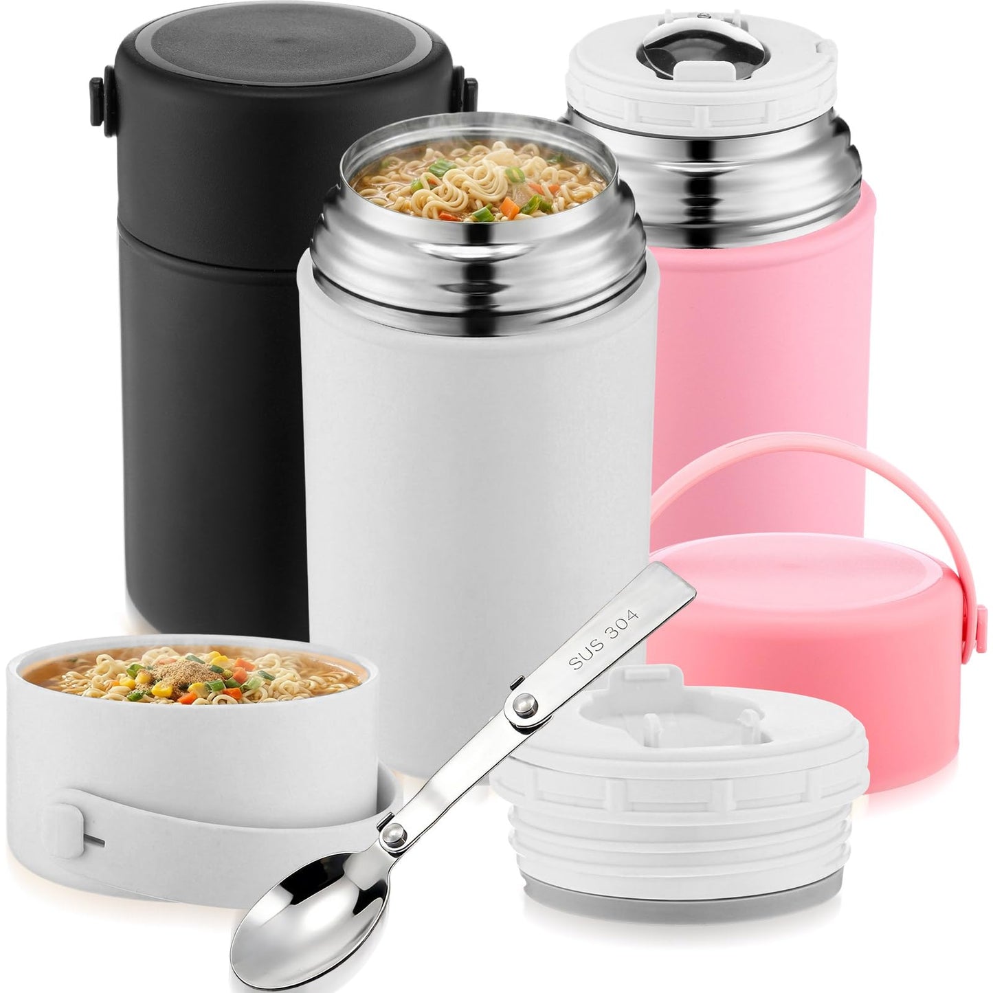 Acellegic 3 Pack Insulated Food Jars with Spoons, 35 Oz Stainless Steel Thermal Jar for Hot & Cold Food, Lunch Soup Vacuum Thermal Cups Wide Mouth Lunch Meal Carrier Container for Adult Office Picnic