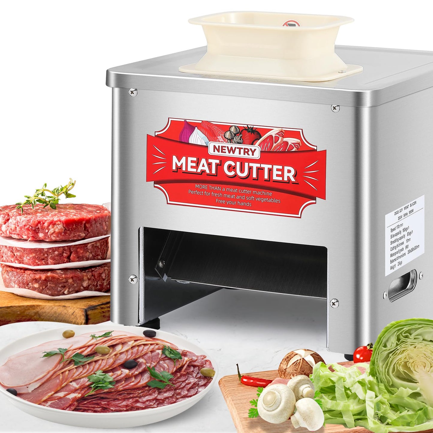 NEWTRY Commercial Meat Cutter Machine, 10mm Blade, Save Time, Easy to Clean, Slices Strips Cubes 3 in 1, 110V US Plug