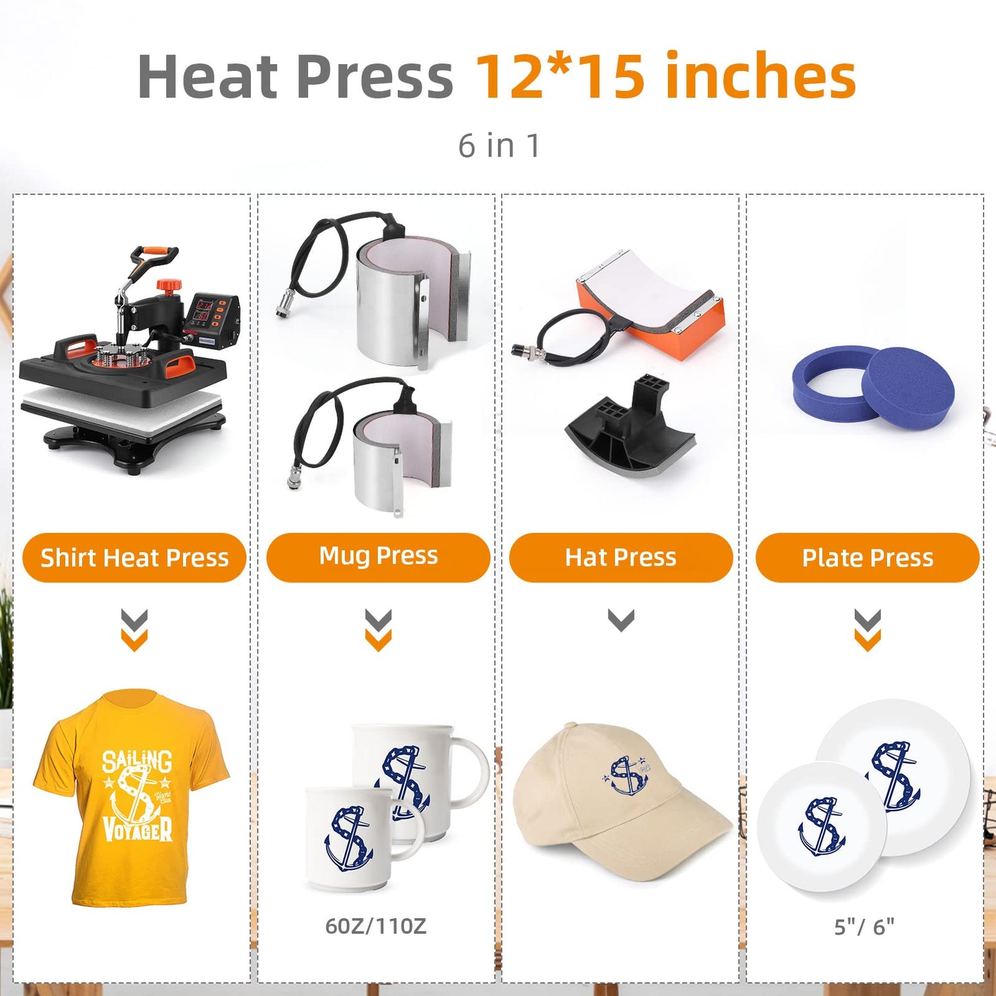 IDEALHOUSE 6-in-1 Heat Press Machine 12 x 15 Inch – 360° Swing-Away Digital Sublimation – T-Shirt, Mug, Hat & Plate Printing – Industrial-Quality Heat Transfer, 3 Preset Modes – USA