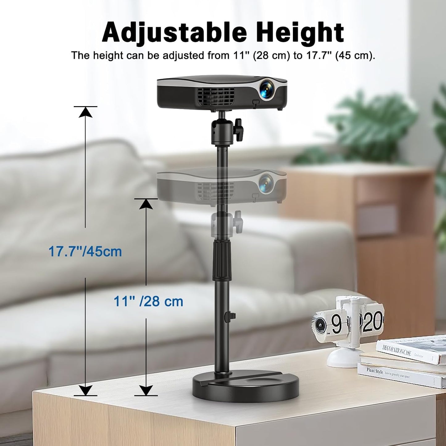 11" 17.7" 1/4" 360 Desktop Projector Stand Table, - Extendable Height Stand with Heavy-duty Base and Ball Head