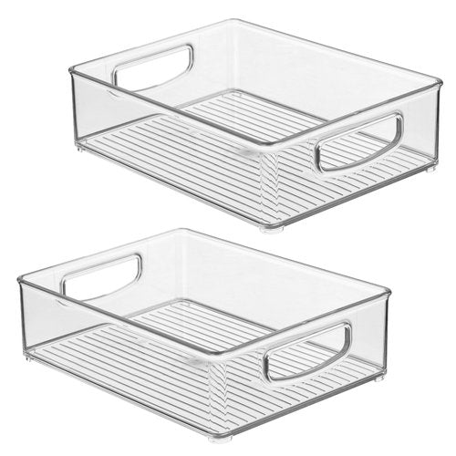 iDesign Plastic Stackable Pantry Bin - Organizer Bin with Handles for Cabinets or Fridge - Set of 2 - Clear