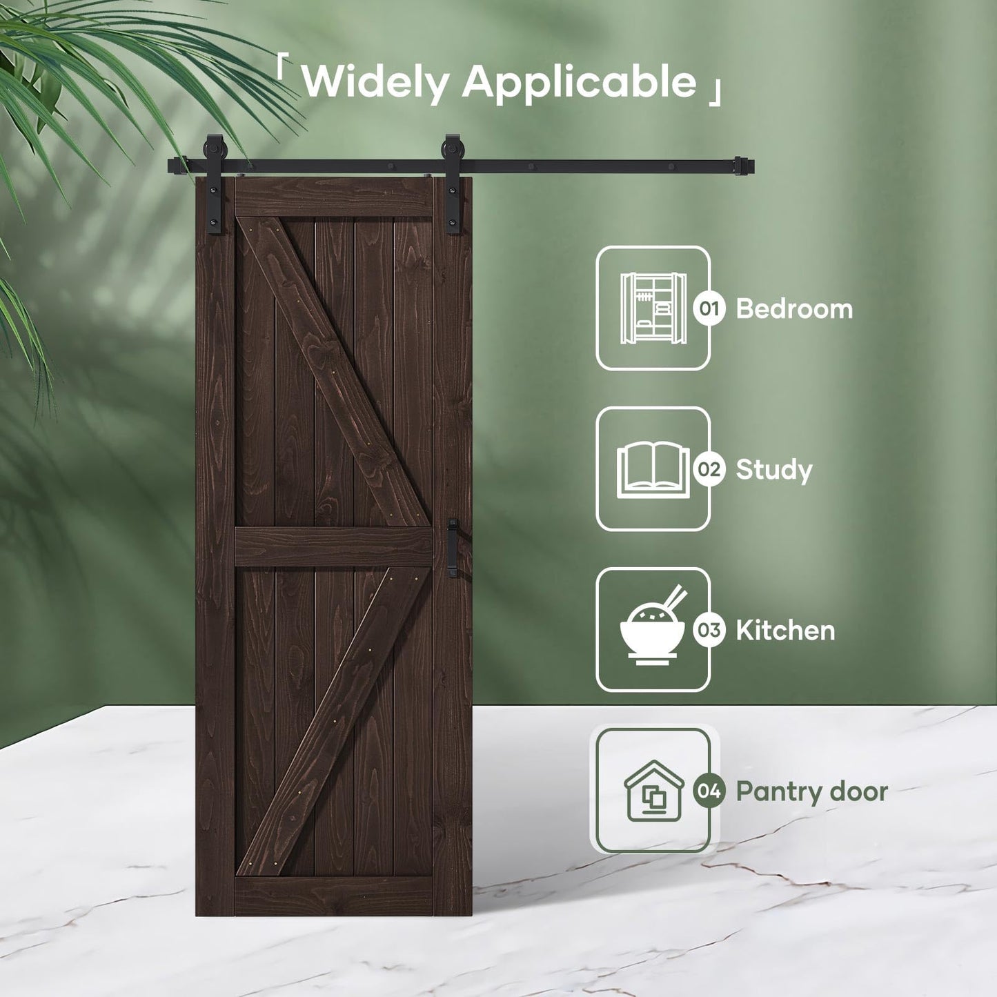 FREDBECK 30in x 80in Brown Barn Door with 5ft (60inch) Barn Door Hardware Track Kit and Handle Included, Double Surfaces,Simple Assembly is Required,K-Frame,Coffee