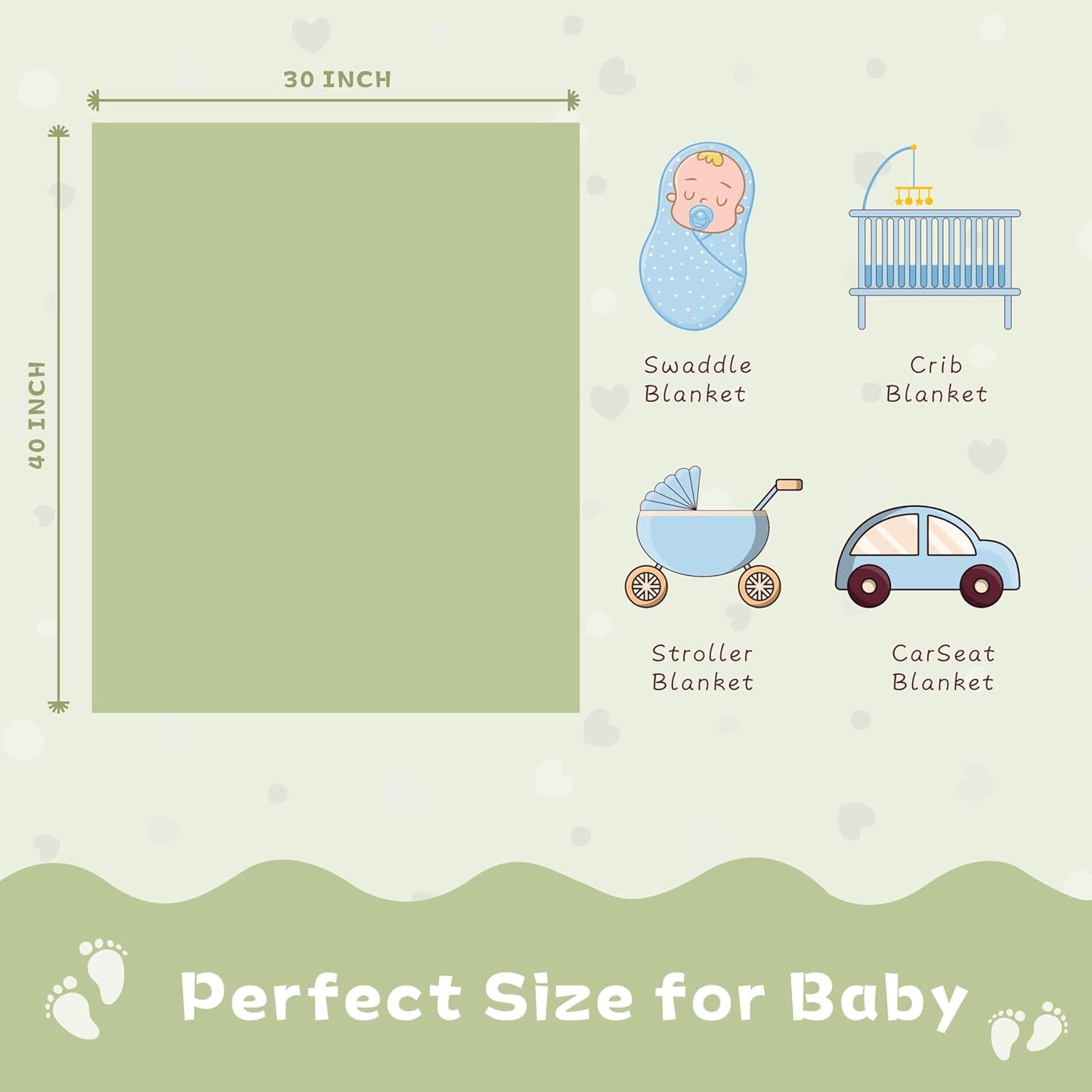 Yurhap Fleece Baby Blanket - Ultra Soft Heart Checkered Design for Boys & Girls | 30”x40” Green