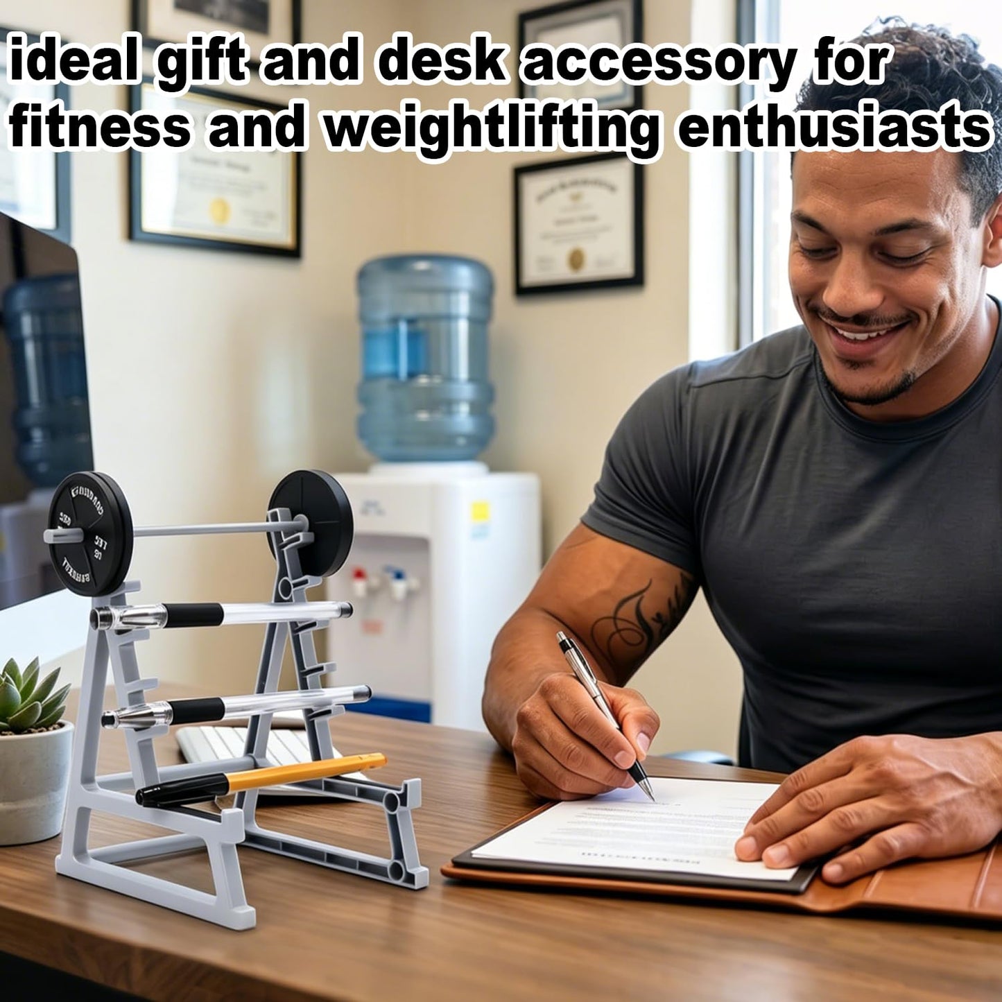 Squat Rack Pen Holder for Desk, Barbell Rack Pen Holder Gym-Themed Unique Office Desk Accessories, Funny Mini Weight Racks Pencil Holder Organizer Decor for Men Fitness Weightlifting Lovers
