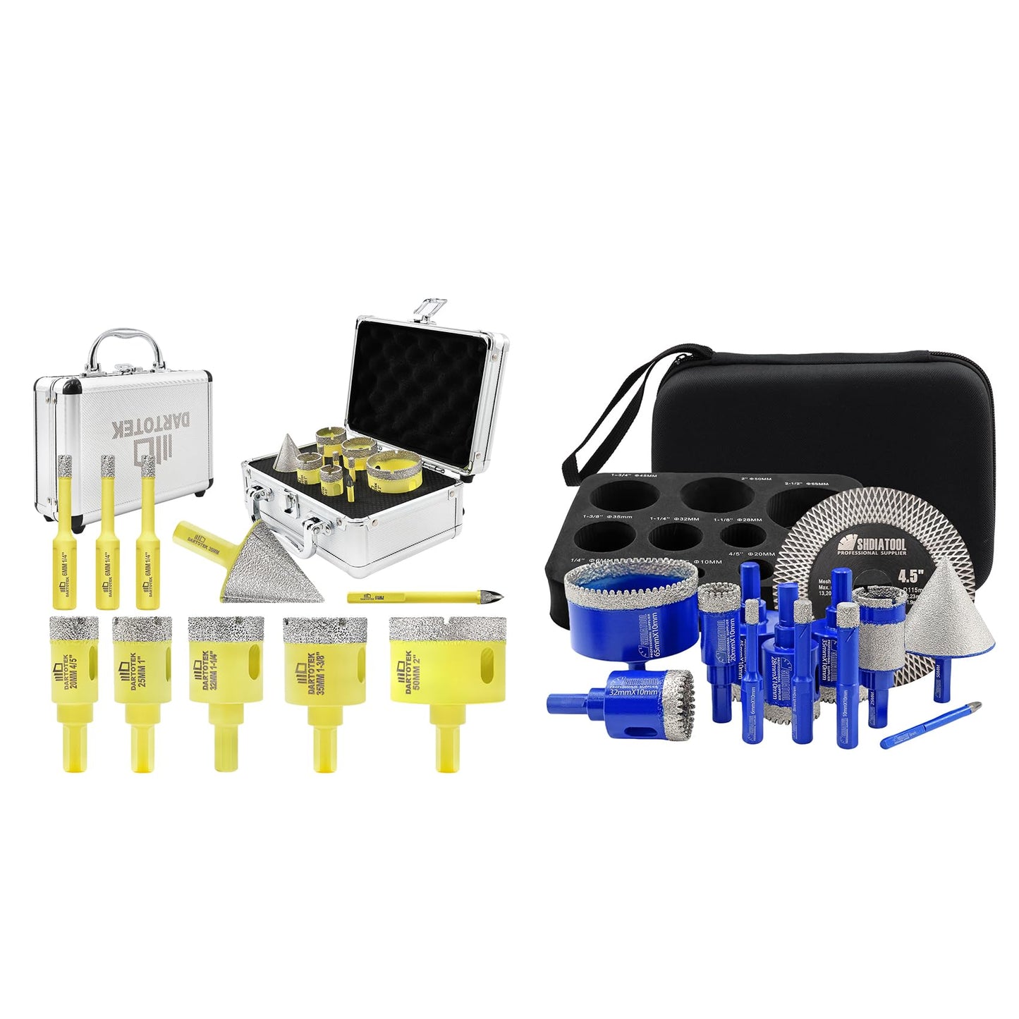 Diamond Core Drill Bits Set 10PCS - DARTOTEK Tile Hole Saw Kit (6/6/6/20/25/32/35/50mm/1 3/8"/6mm for Porcelain, Ceramic Tile, Granite, Marble, Masonry