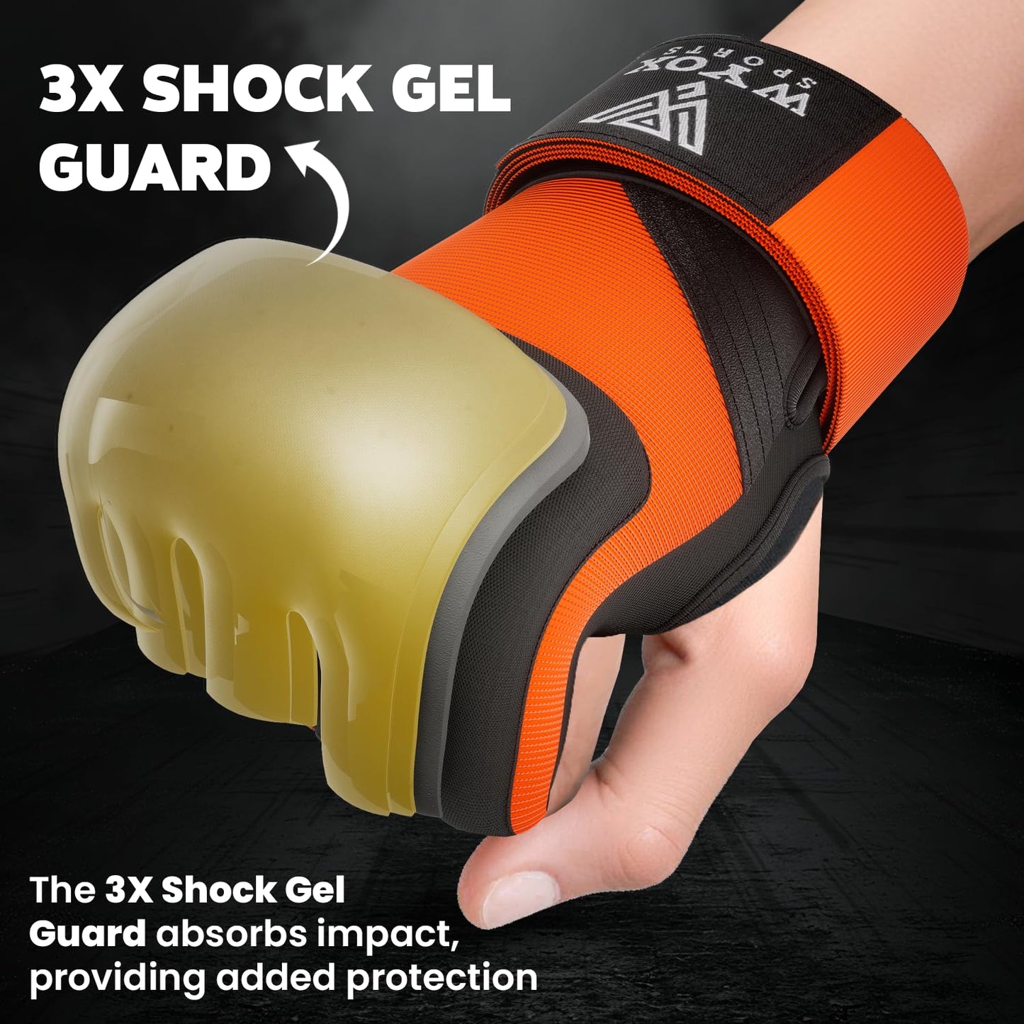 WYOX Gel Boxing Hand Wraps Inner Gloves for Men & Women, 80cm Quick Wrist Straps, Padded Knuckle Protection for Muay Thai Kickboxing, Hand Wraps for Boxing & Martial Arts (Orange, XS)