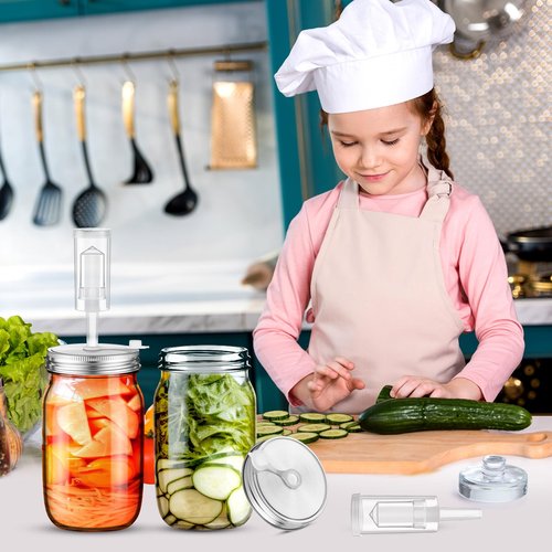 Honeydak 6 Pack Fermentation Jar Kit Include 34 oz Wide Mouth Mason Glass Jars with Fermenting Weights and Airlocks, Stainless Steel Lids, Pickle Jar for Kimchi, Sauerkraut, Vegetables, Yogurt