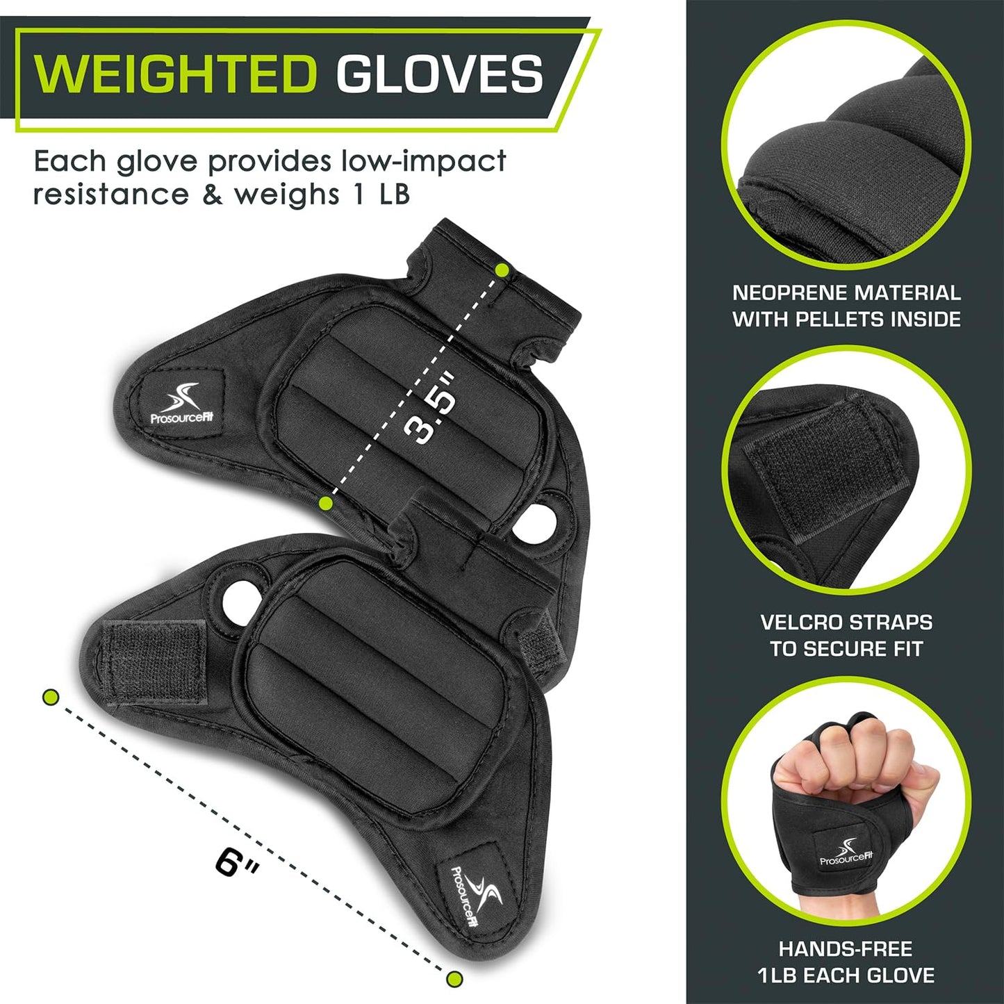 ProsourceFit Weighted Gloves, Pair of Heavy Duty 2 lb. Neoprene for Sculpting and Aerobics