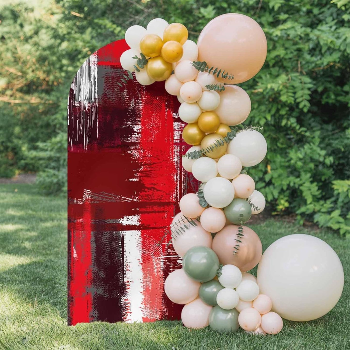 Jnbasdffb 7.2 Red Abstract Wedding Arch Cover, Stretchy Spandex Arch Backdrop Stand Covers FT, Modern Mottled Art Oil