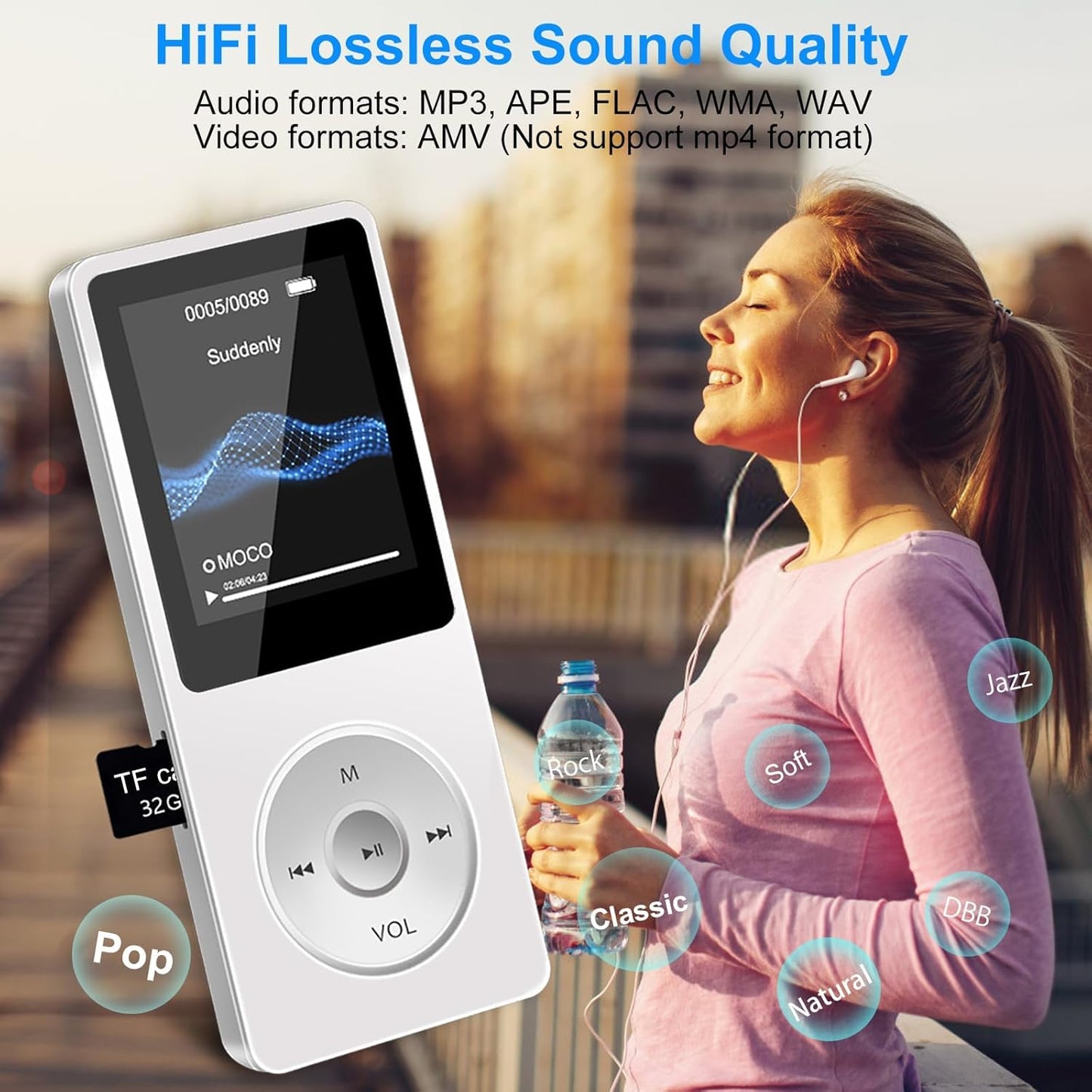 Aigital MP3 32GB MP3 Player with Bluetooth and TF Card, HiFi Music Player with Built-in Speaker and Earphones