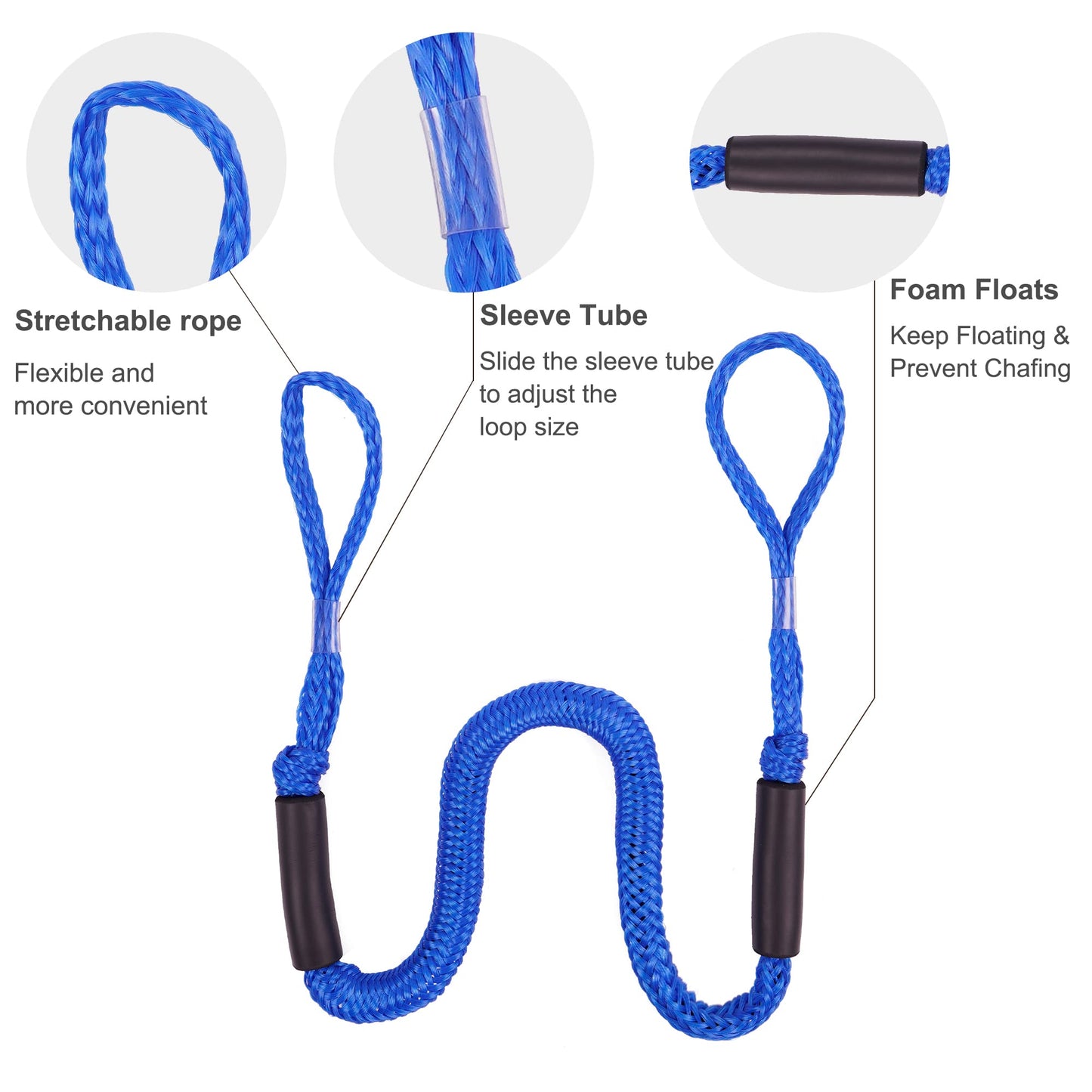 Bungee Dock Lines - Boat Accessories - 4 Feet Shock Cords Docking Rope Mooring Rope for PWC,Jet ski,Pontoon,Kayak,Canoe,Power Boat,Watercraft (Blue)