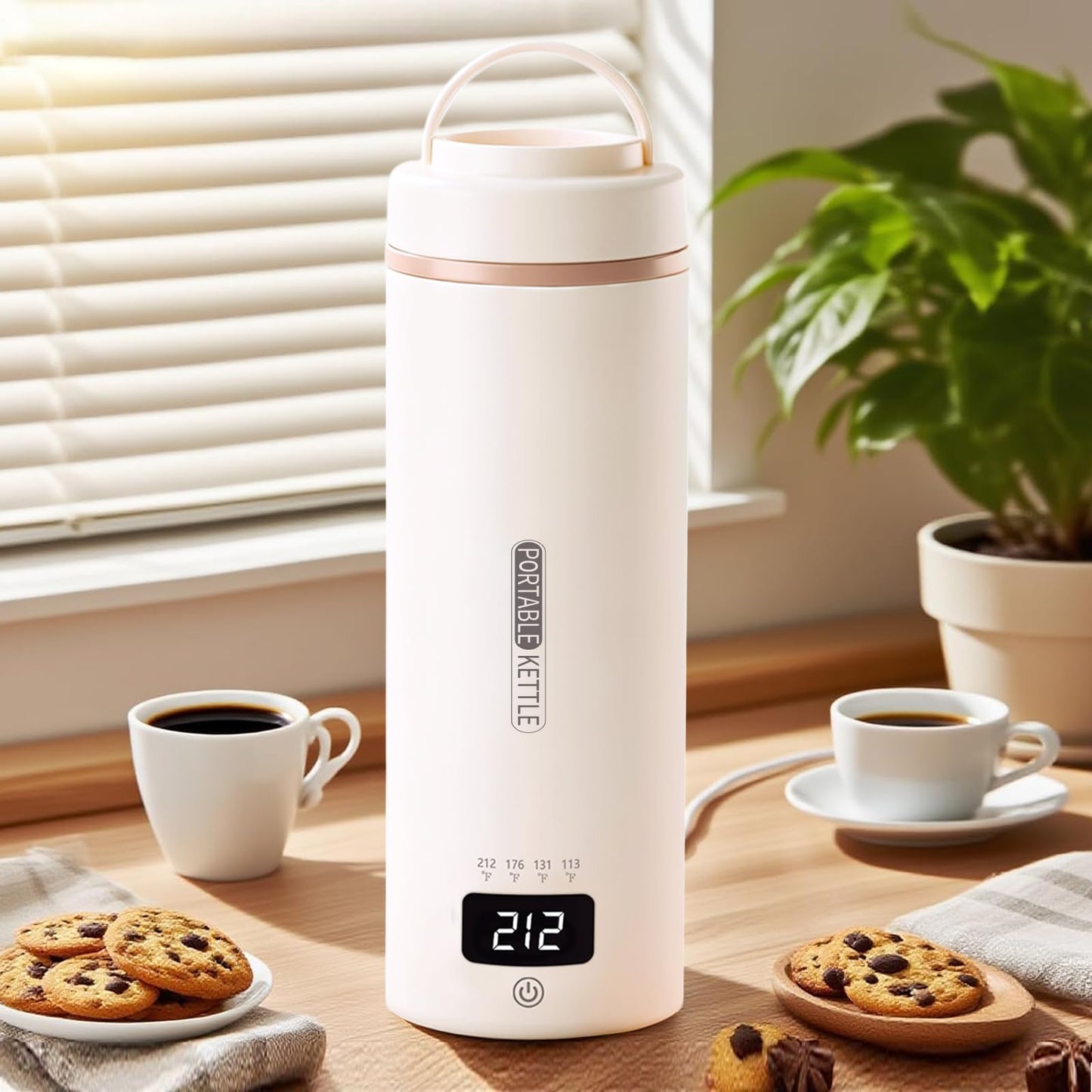 Portable Travel Electric Kettle | 4 Adjustable Temperature | Small Compact Water Boiler for Tea, Coffee | 304 Stainless Steel | Automatic Shut-off | 16oz