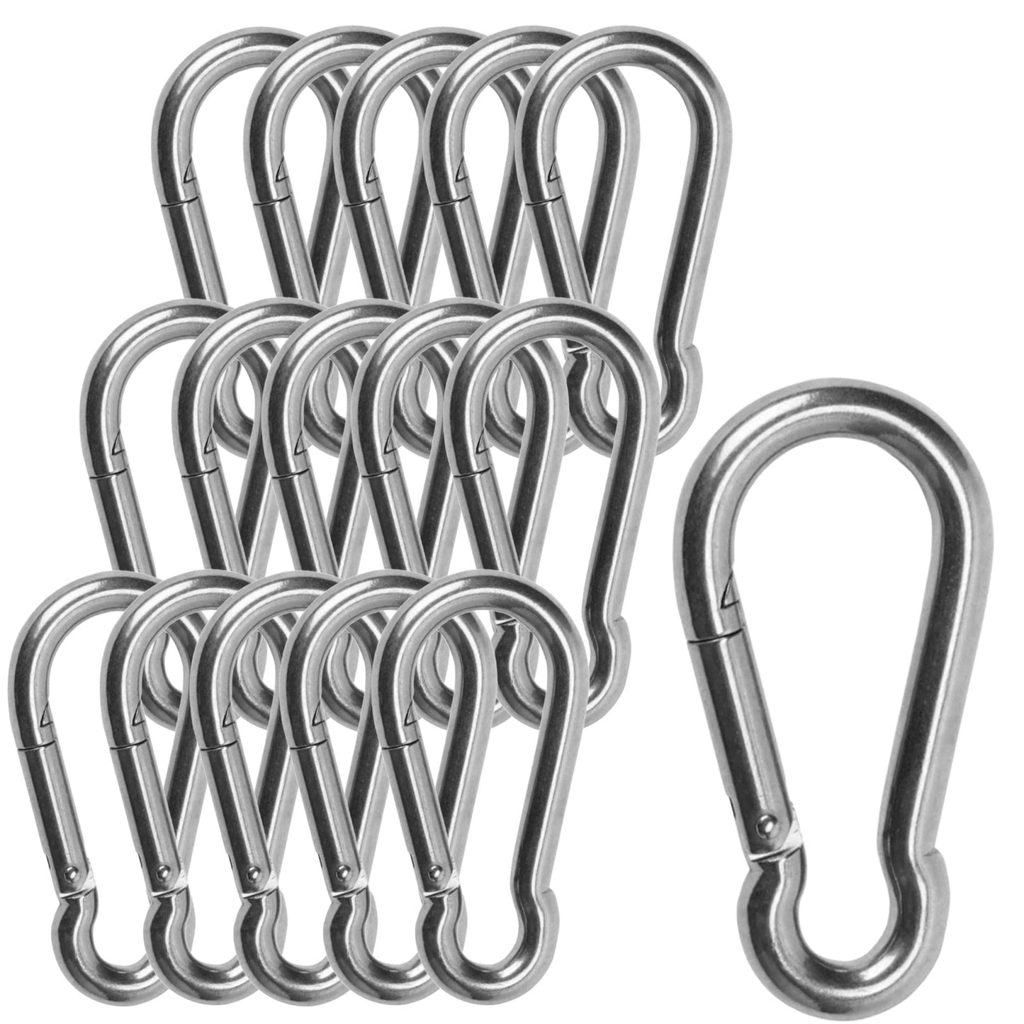 Carabiner 3.12 Inch Spring Snap Hook, 16pcs M8 5/16 Inch Spring Snap Hook Quick Link for Camping Hiking, 500LBS Holding Capacity Heavy Duty Steel Carabiner Clip Buckle for Hammock Swing Fitness