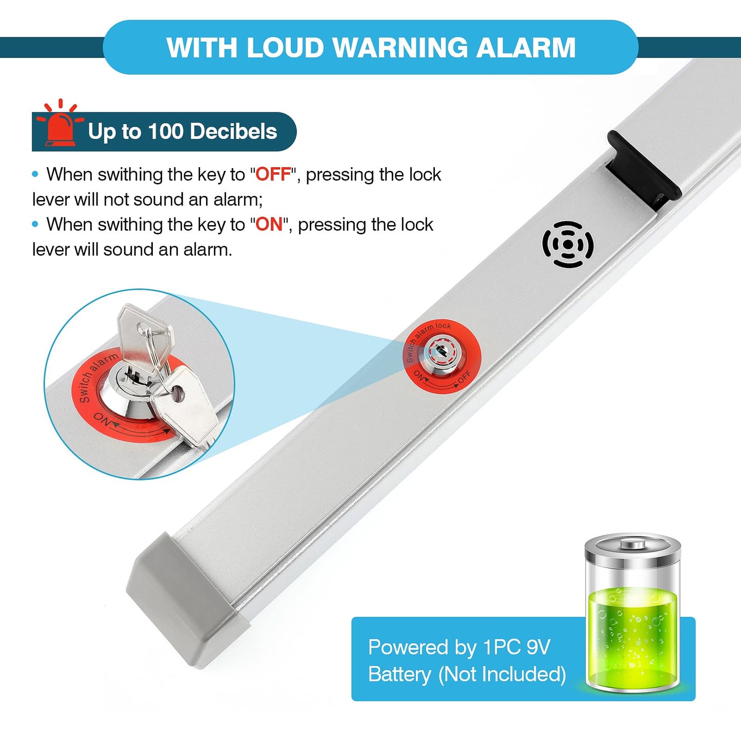 IRONWALLS 2 Packs Commercial Door Push Bar Panic Exit Device With Alarm, 27.5" Stainless Steel for Exit Doors, Emergency Hardware With Exterior Handle, Fit for 27"-41" Doors