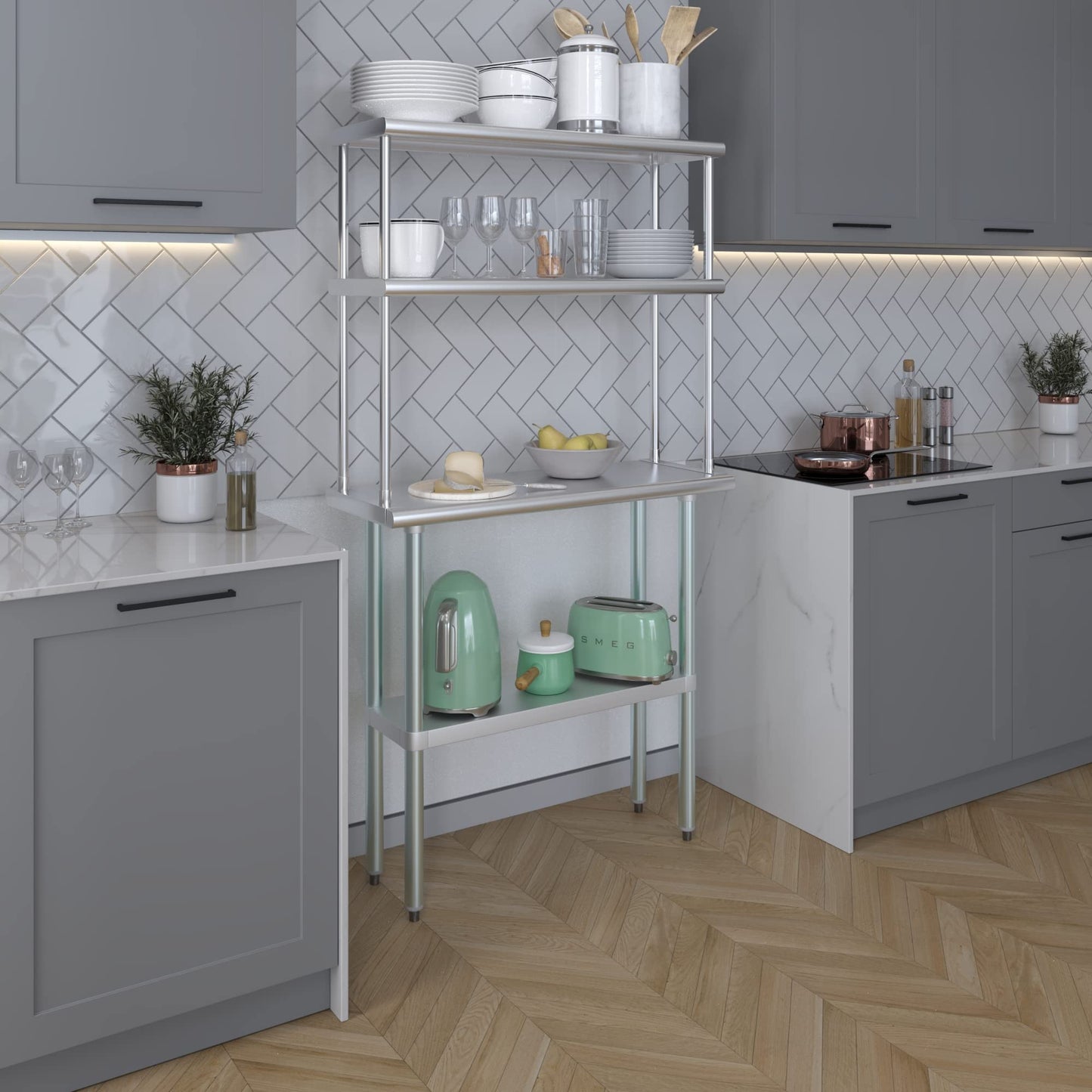 Amgood Stainless Steel Work Table Double Tier Overshelf | Metal Kitchen Prep Table & Shelving Combo | NSF (24" x 48" Work Table + 18" Overshelf)