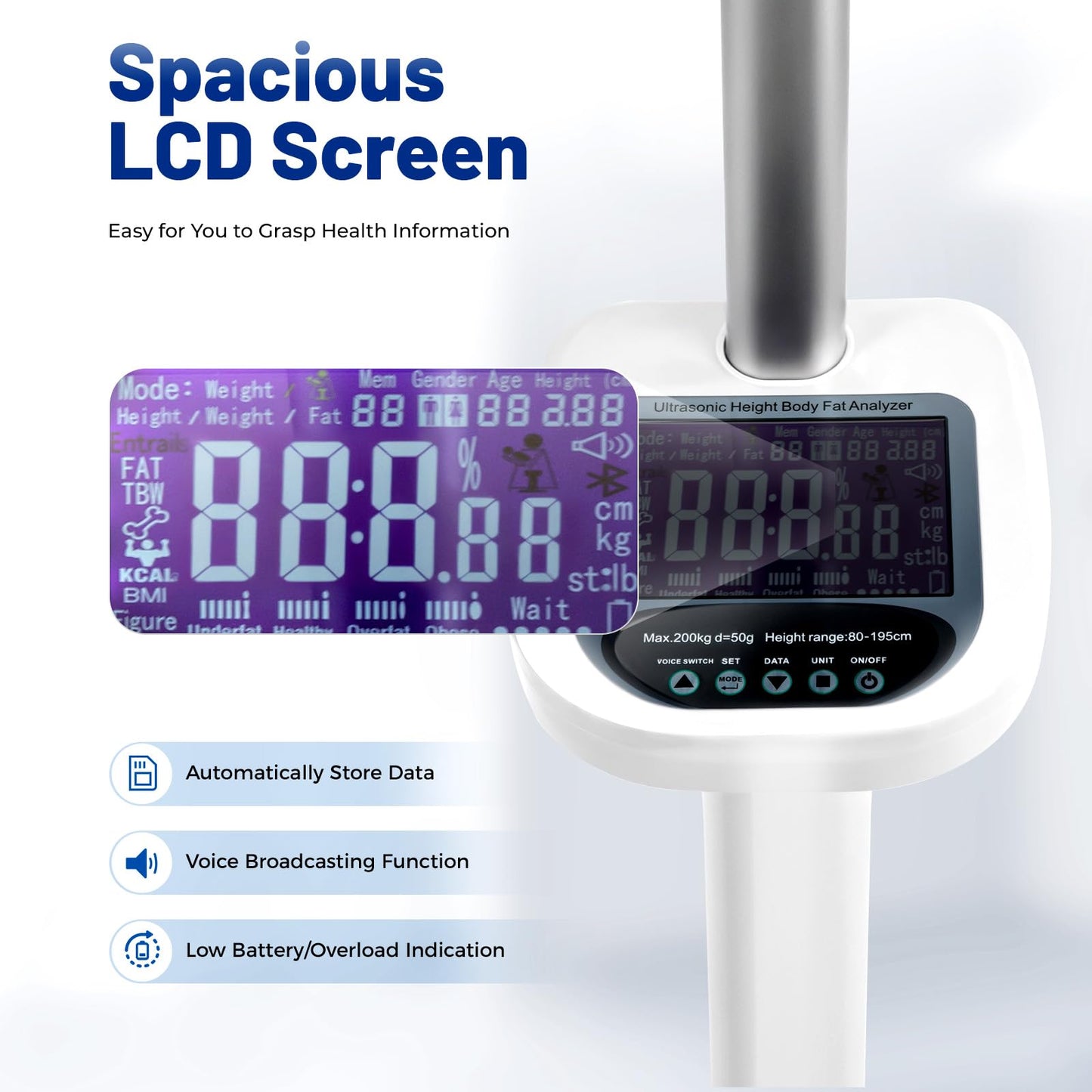 Medical Office Scale,Smart Physician Scale, Medical Scale for Weight and Height Measurement, Non-Contact Sonar Ranging All-in-One LCD Display for Measuring Weight, Height, Obesity, BMI and More