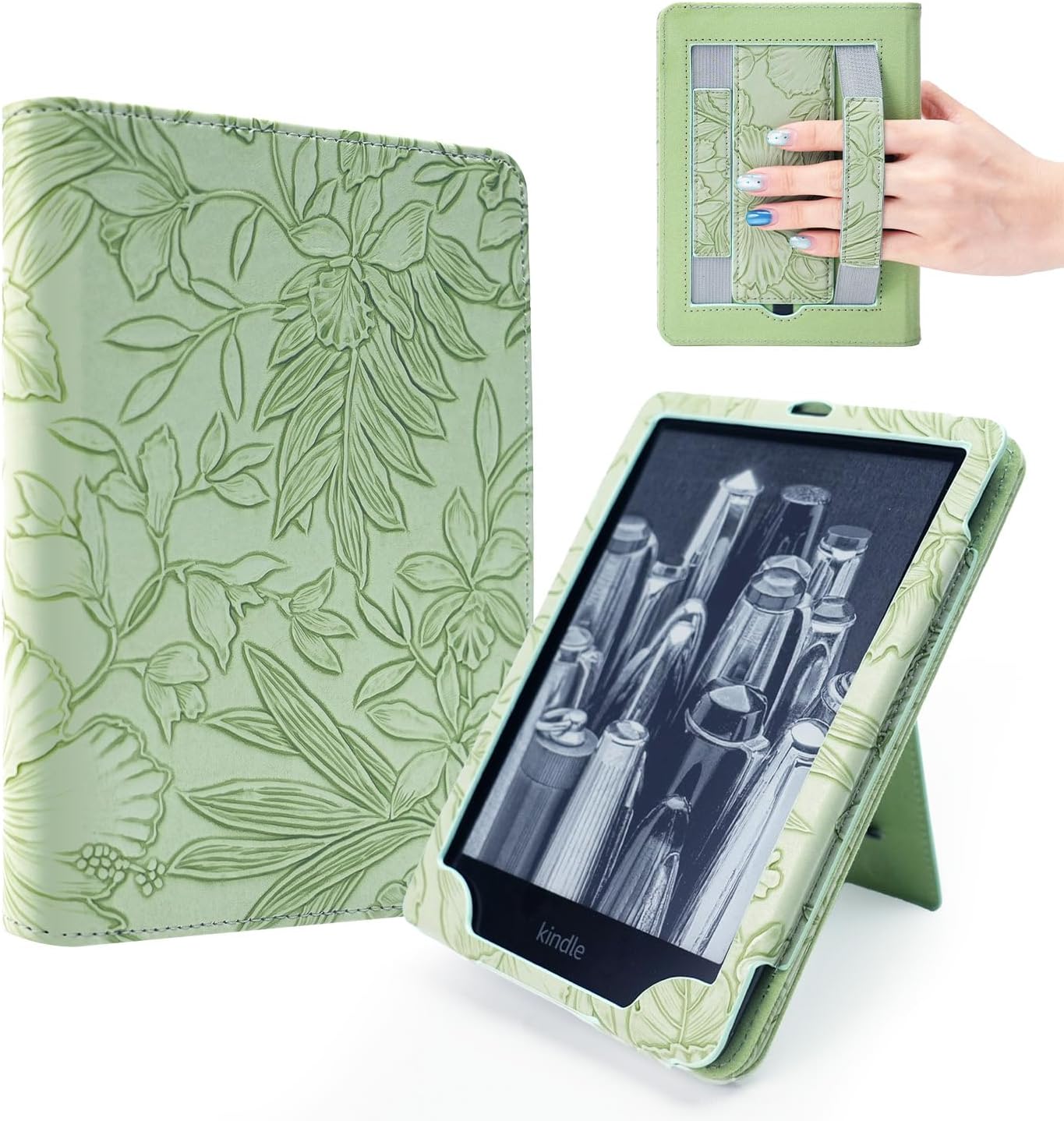 EJU 7"/6.8" 11th/12th 2024,Retro 2025 Green Embossed Case Compatible with Kindle Paperwhite Gen,Colorsoft Signature