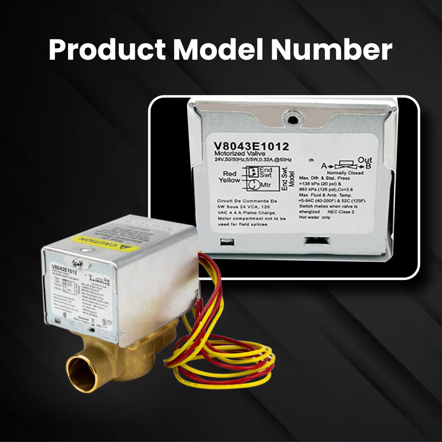 V8043E1012 Motorized Zone Valve for Honeywell, 3/4 Sweat Connection, Replaces V8043F1093 40003916-048/U Replaces Head Actuator, for Failed Honeywell Zone Valve for Heating Loop System,2-way4-Wire 24V