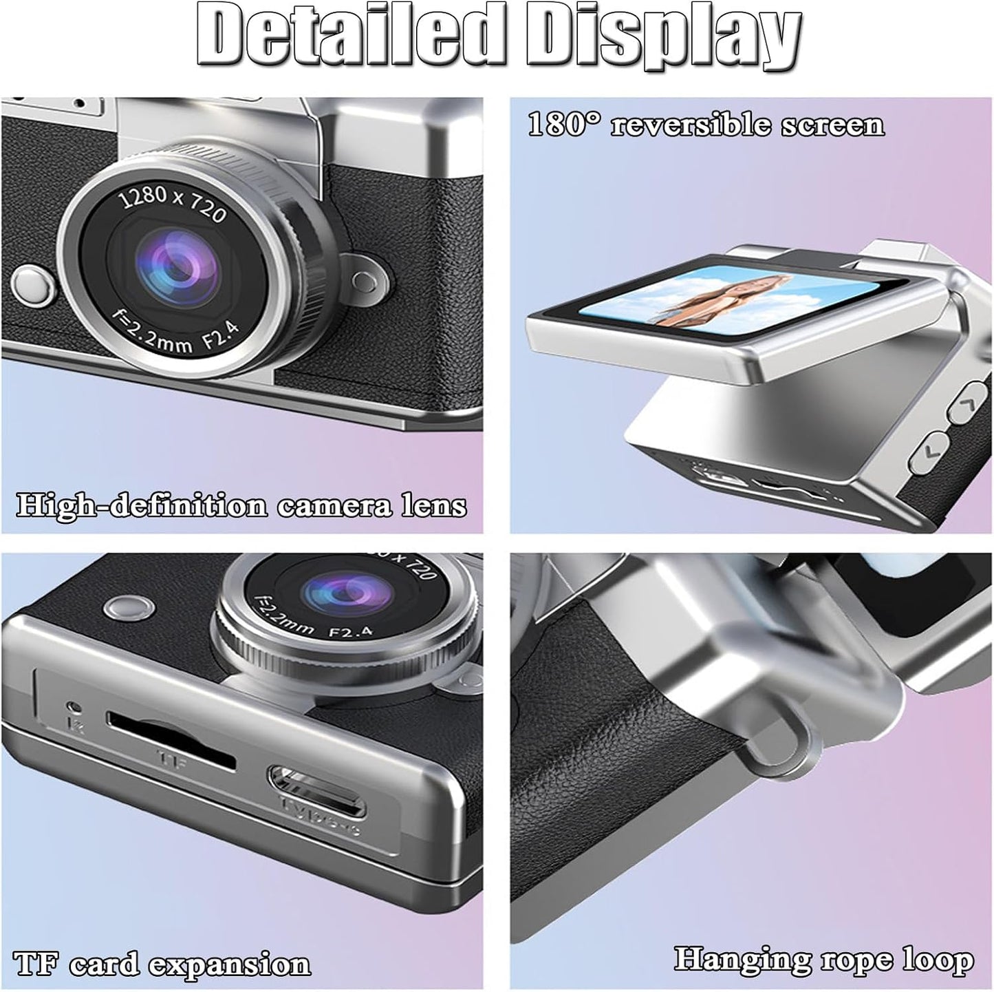 Generic 1.47" 32GB LCD Flip Screen Retro Keychain Camera, Card, Built-in Flash & Strap, Portable Camera for Travel