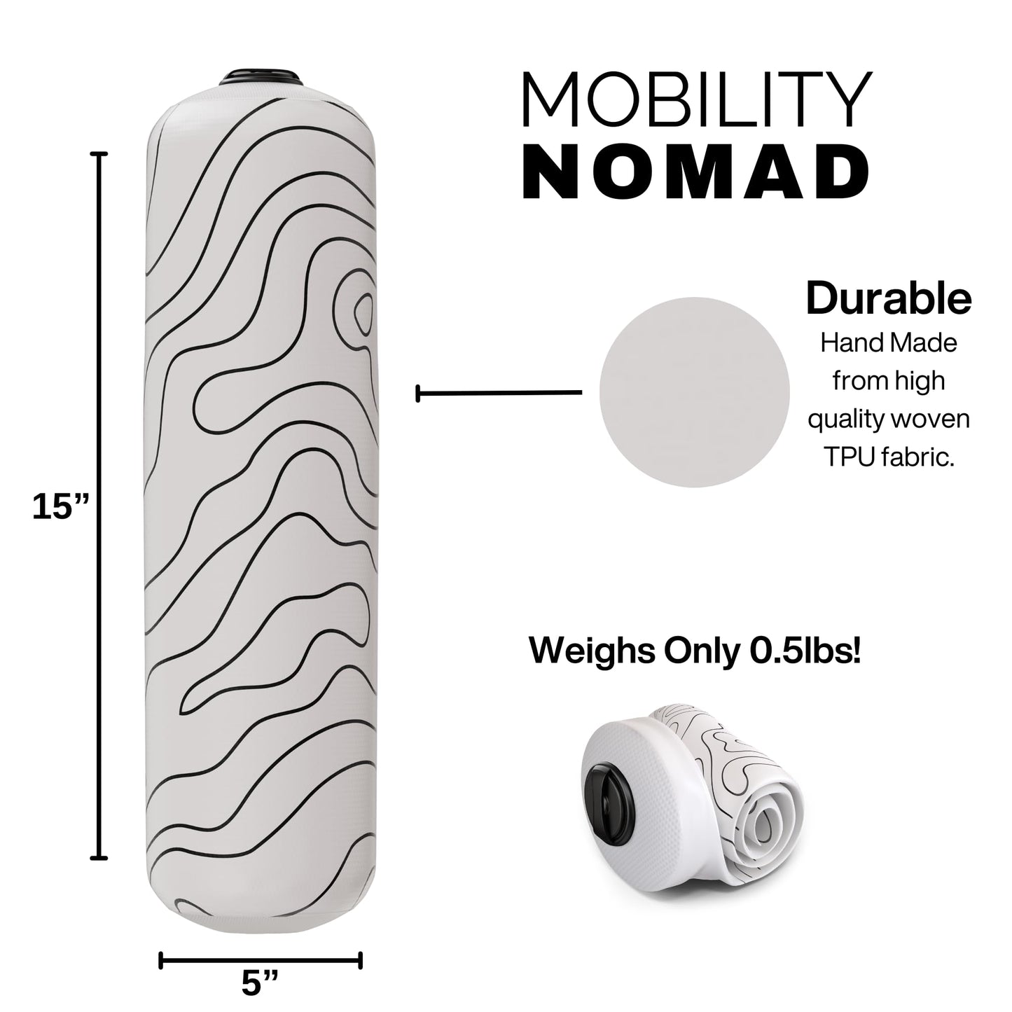 Mobility Nomad Inflatable Travel Foam Roller - Adjustable Firmness, Ultra-Portable for Physical Therapy and Deep Tissue Muscle Recovery (Topo Gray, 15")