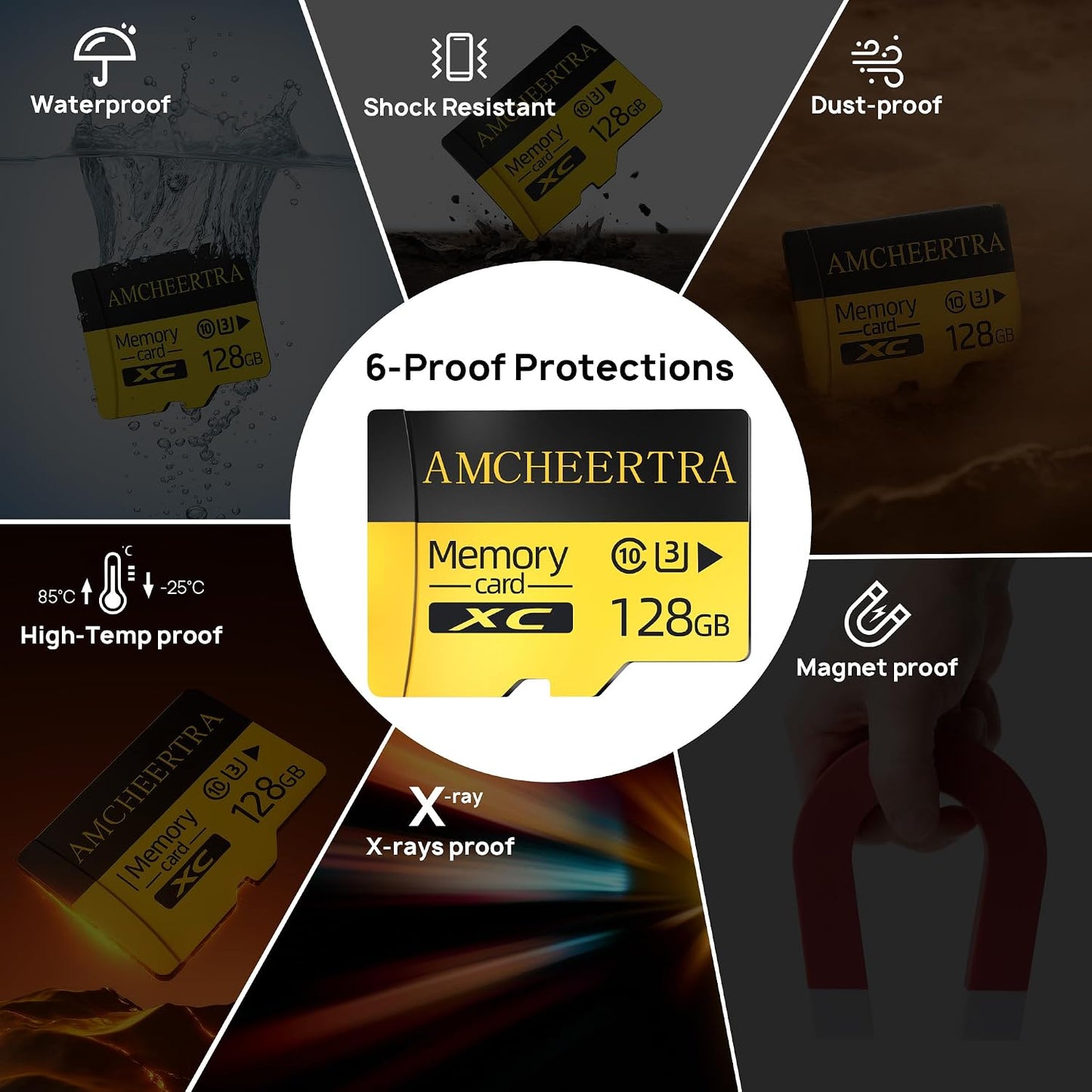 AMCHEERTRA 128GB 4K, 5K 180/140MB/s, C10, U3, A2, MicroSDXC Memory Card, UHD Videos Storing, R/W Up to UHS-I