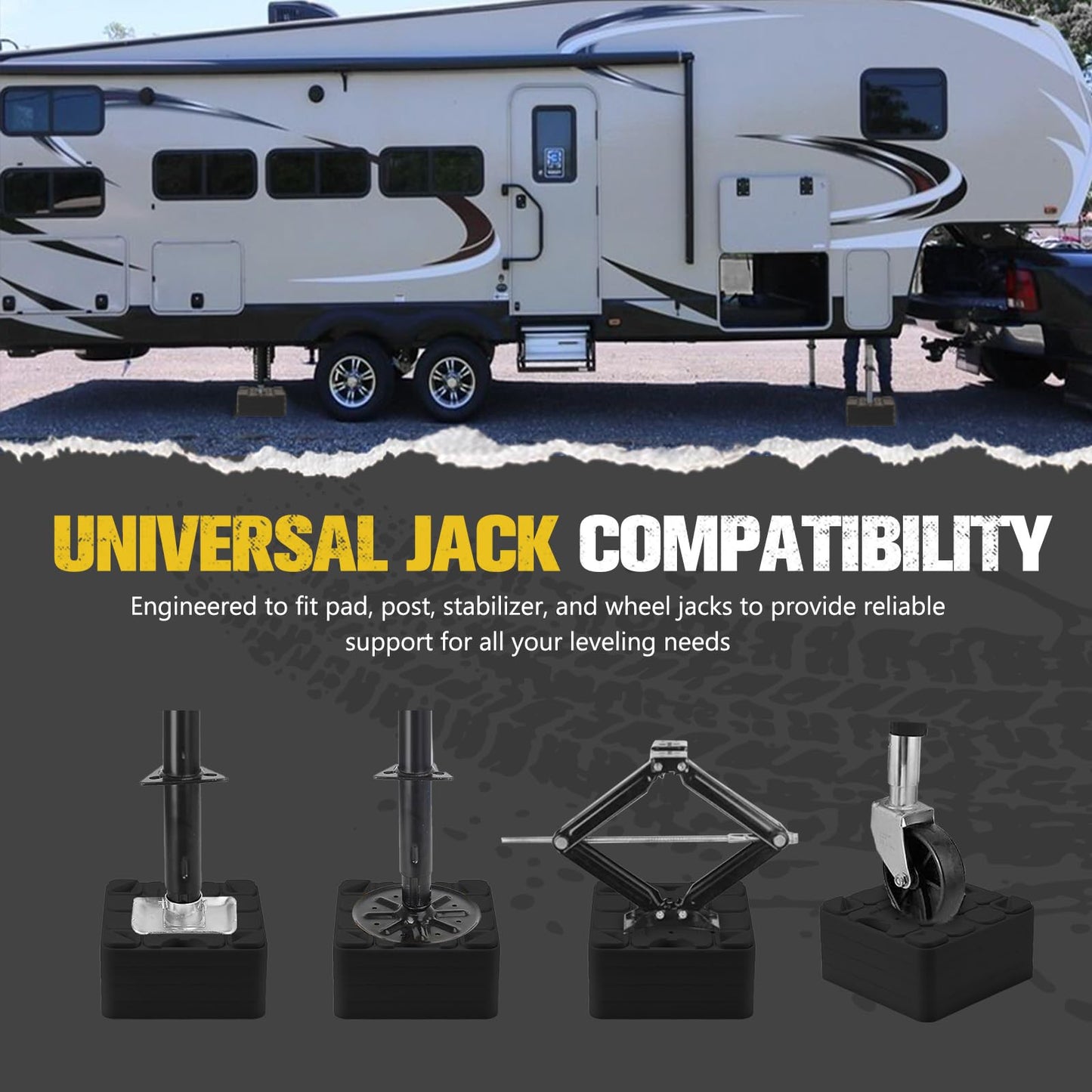 BUNKER INDUST RV Leveling Blocks/Stackable Jack Blocks, Interlocking Leveling Pads Wheels Stabilizer Blocks with Bag for Camper Trailer RVs, 10 Pack, Black