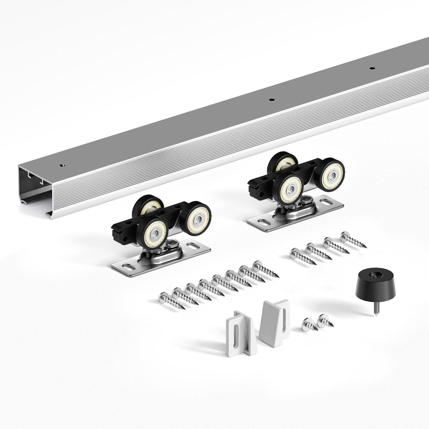 FINOSEN 5FT Commercial Grade Sliding Pocket Door Hardware Track Kit,Top Mount,Heavy Duty,Smoothly and Quite,Easy to Install,Aluminum(Door is not Included)