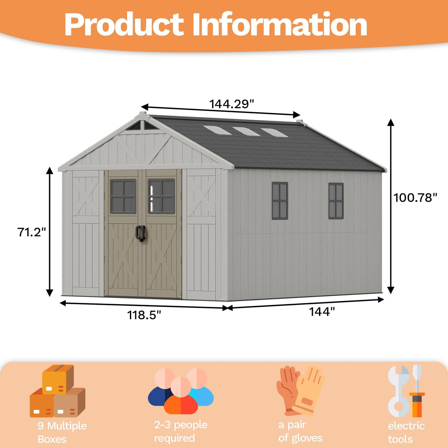 Devoko 10x12 FT Resin Outdoor Storage Shed with Floor, Large Plastic Garden Shed with Windows & Lockable Door, Multipurpose Tool Storage Shed for Patio Backyard Lawn, Beige