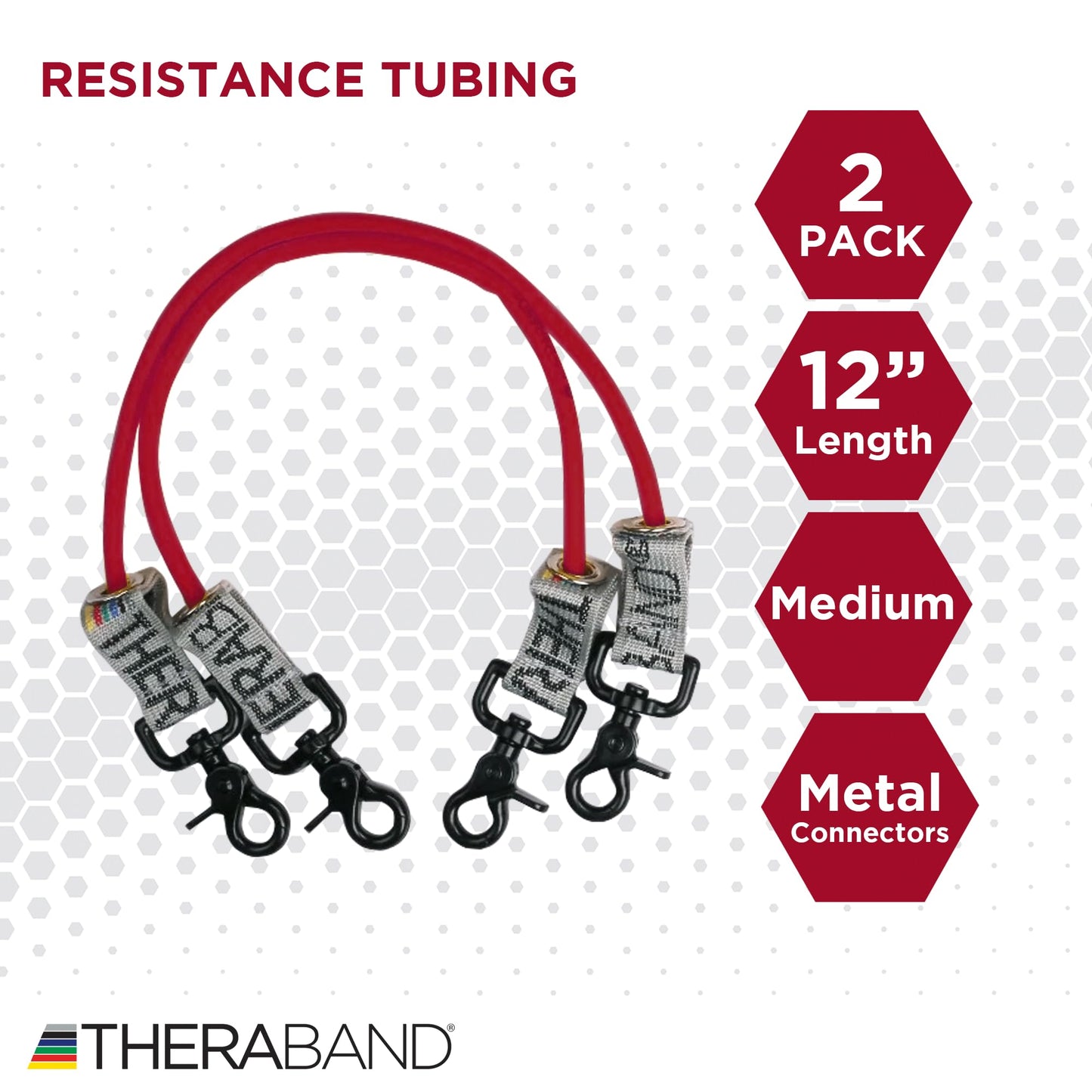 THERABAND Resistance Tubing with Connectors for Wall, Rehab & Wellness Station, Medium Level 3, Set of 2, 12-Inch Red Tubing for Physical Therapy, Exercise, Rehab, Clinics & Pilates, Latex Tubes