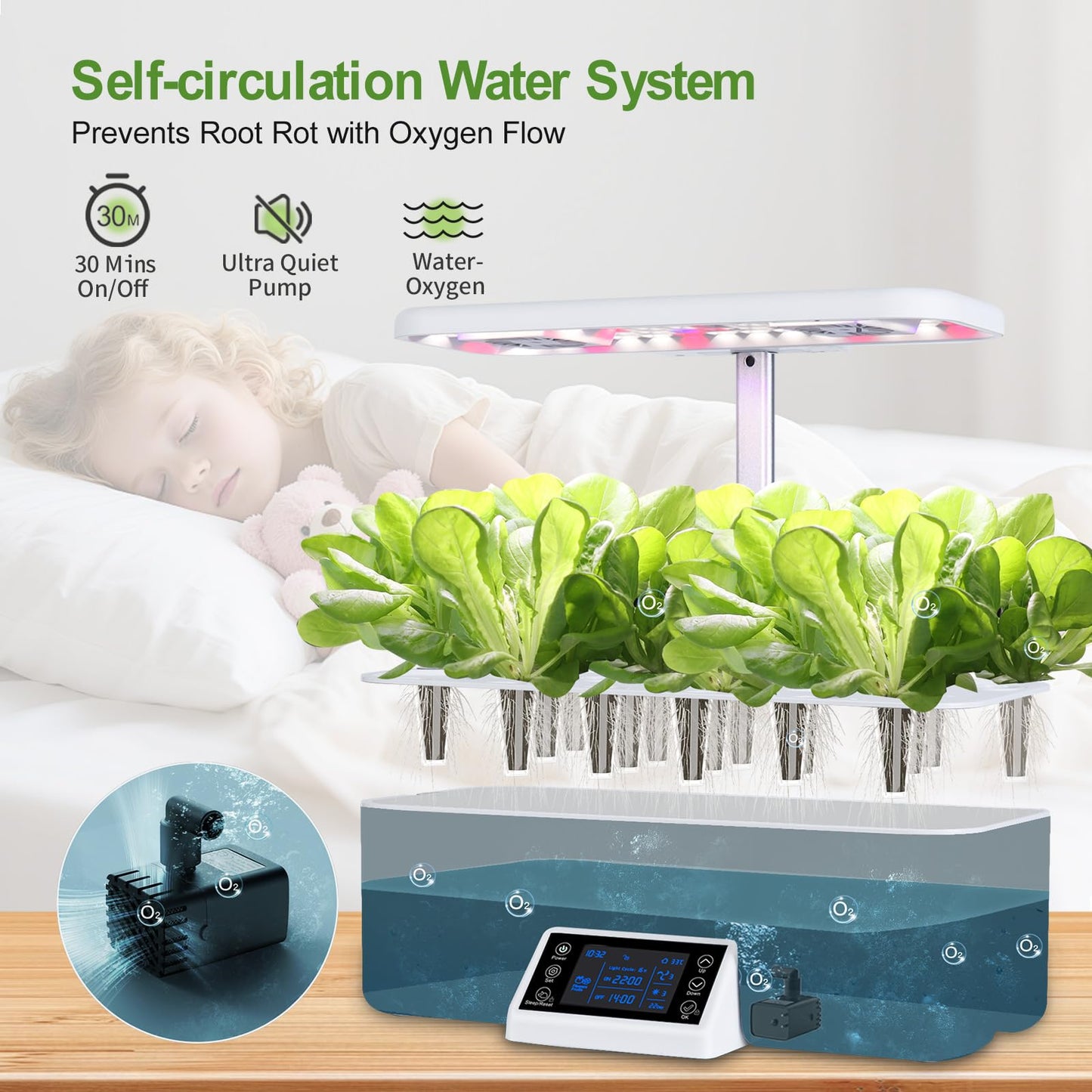 DRYADES 17-Pods Hydroponic Growing System with Dual Fans 24W Full-Spectrum Grow Light & Smart Control Panel for Indoor Gardening for Vegetables Herbs