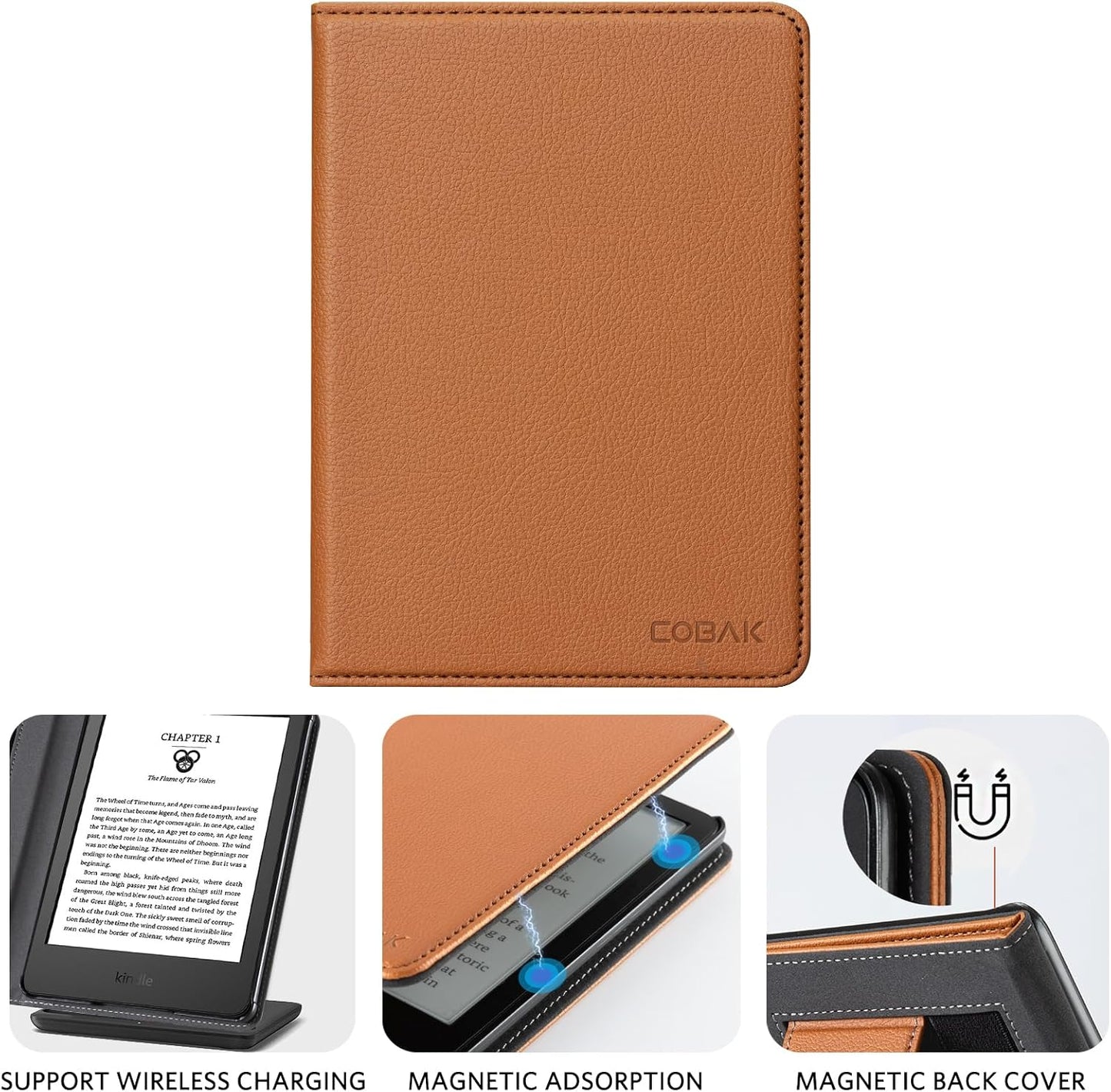 CoBak 6" Case for E-Reader - PU Leather Smart Cover with Auto Sleep/Wake & Hand Strap, not Compatible with Kobo
