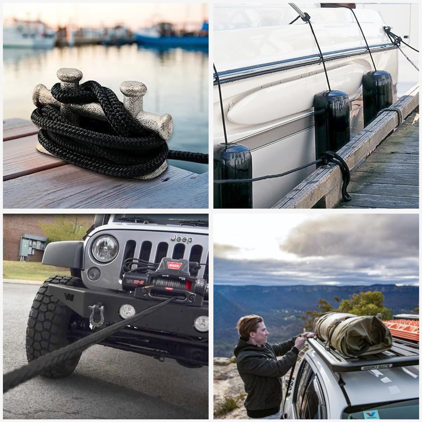 Boat Dock Lines Marine Rope - 3/8" x 15ft with Pre-Spliced 12" Loop Double Braided Nylon Ropes Bumper Tie Mooring Line for Boats Docking Pontoon Boating Accessories - 4 Pack