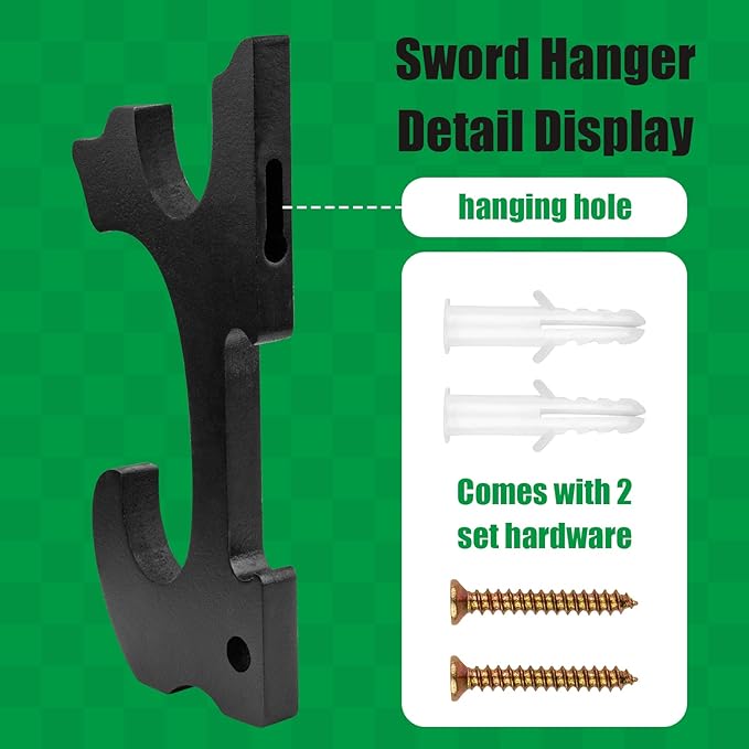 Sword Holder Wall Mount 2-Tier Hook Katana Holder Adjustable Display Hanger for Samurai Sword Tanto Rapier light saber Cosplay Blade Tanjirou Demon Slayer Weapon Rack