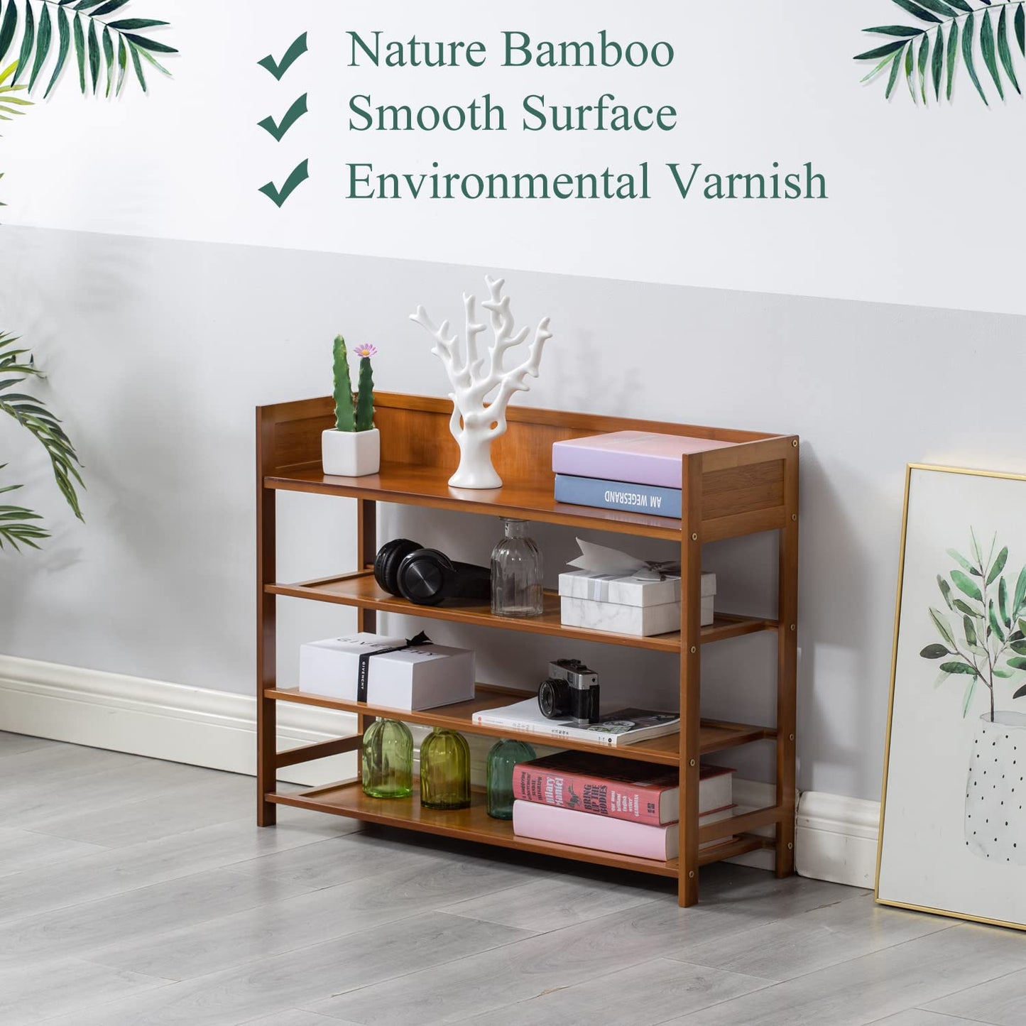 latifolia Bamboo Shoe Rack, 4-Tier Shoe Rack Organizer for Entryway, Living Room(Brown, 31.4''L)