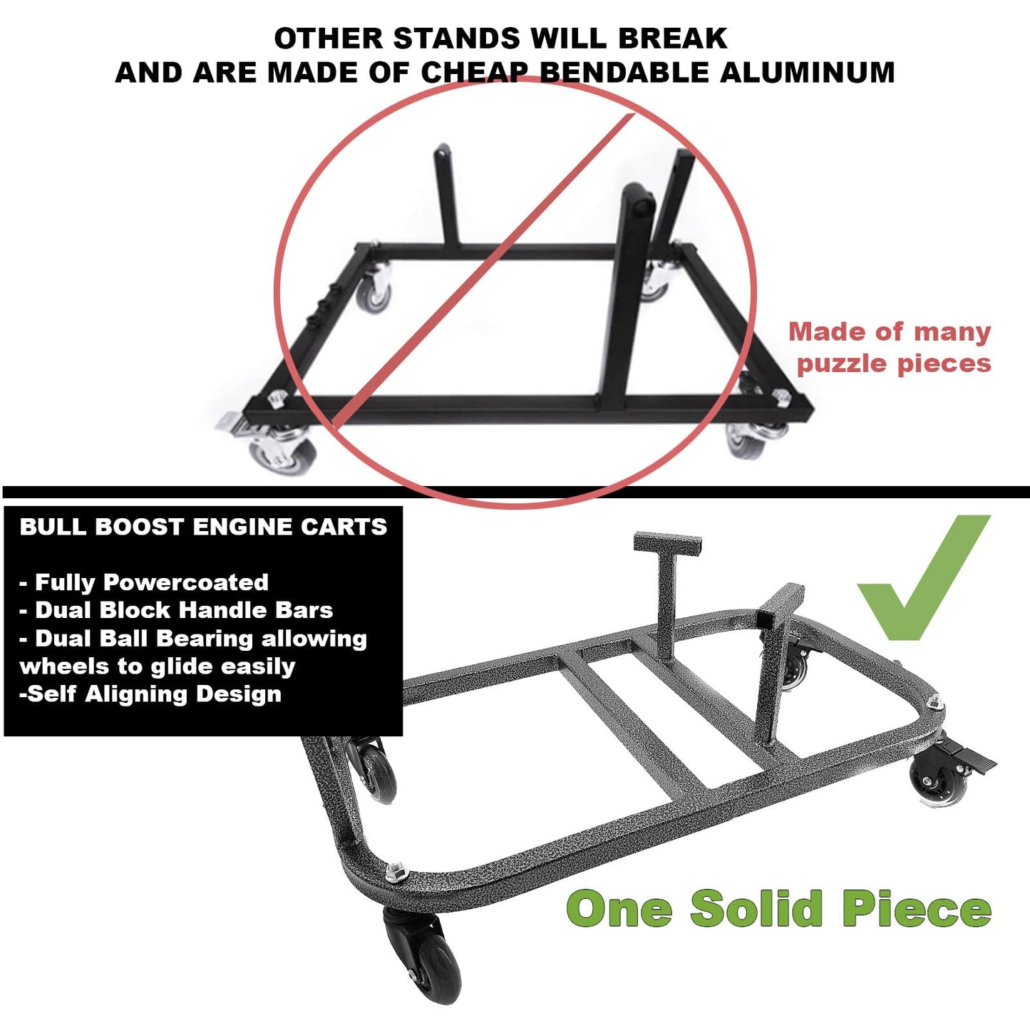 Bull Boost Performance K Series K20 K24 Engine Cradle Stand Cart Quick Block Handle Bars Casters K Swap, BBP-001-KCART-BK