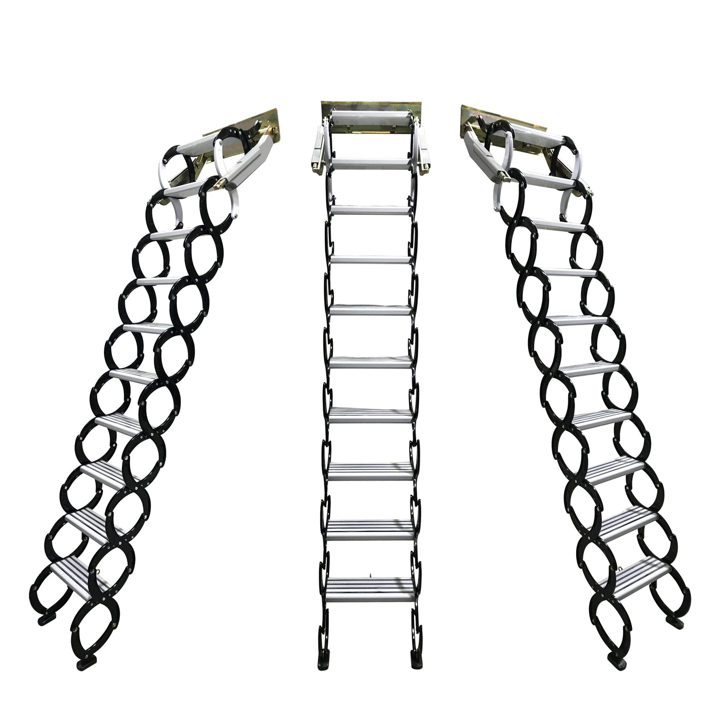 TECHTONGDA 9.8ft Attic Stair Pull Down Loft Ladder, Al-Mg Alloy Wall Mounted Folding Retractable Attic Ladder, 12 Steps Folding Loft Stairs with 660LB Load Capacity, Black