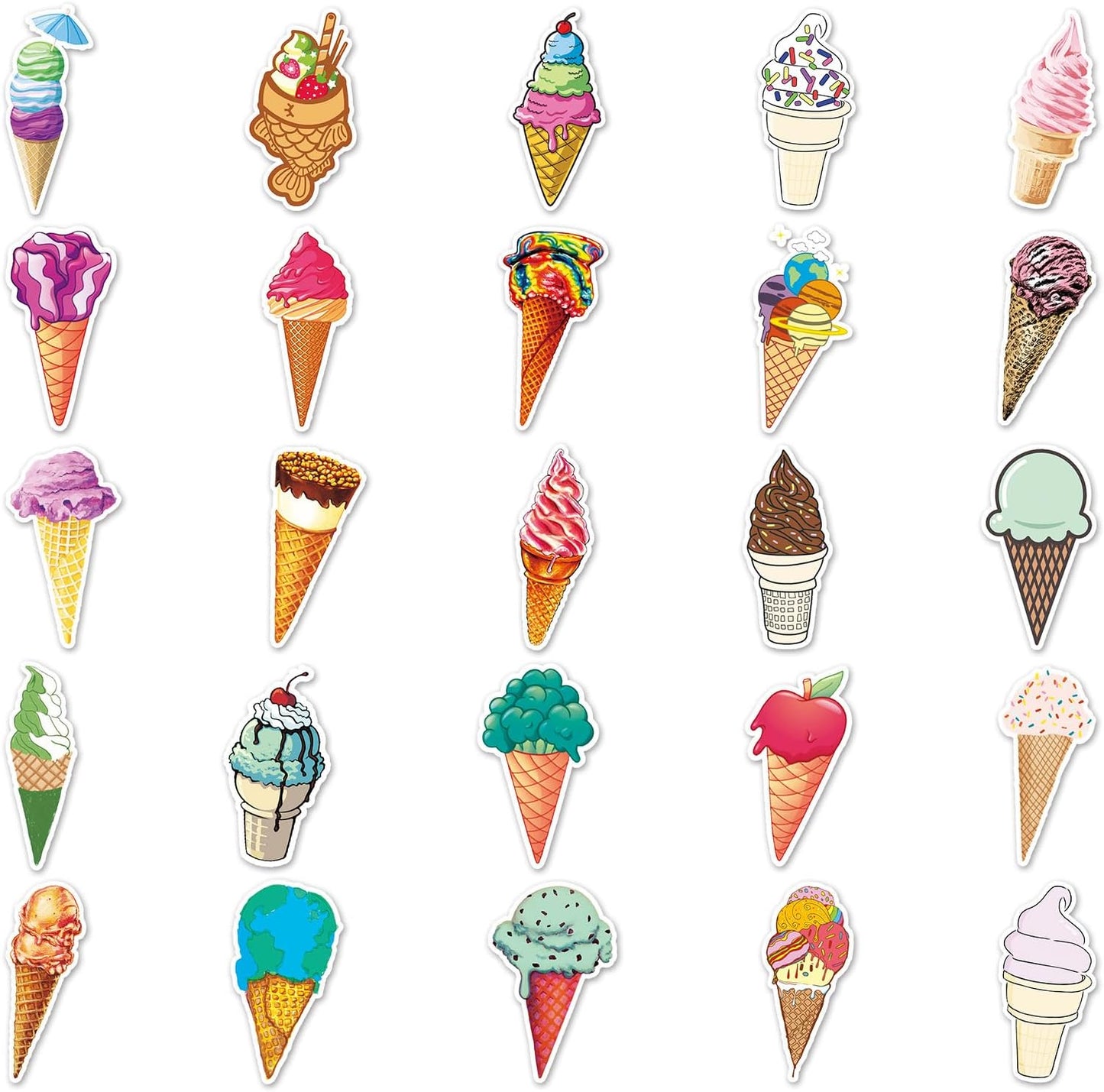 NADUSEP 50Pcs Ice Cream Stickers, Ice Cream Cone Stickers Decals Party Favors Decor Supplies for Adult Teen, Cute Sweet