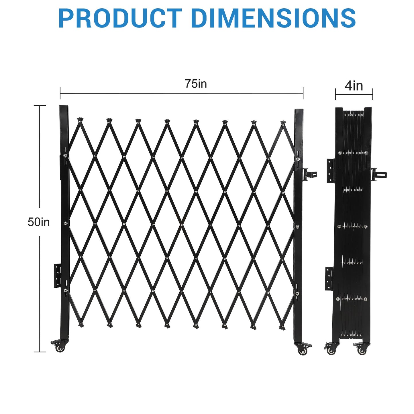 Folding Security Fence Gate with Wheels-50"Hx75"W Heavy Duty Industrial Retractable Scissor Gate Barricade,Steel Expandable Barricade Gates for Fence,Yard and Driveway