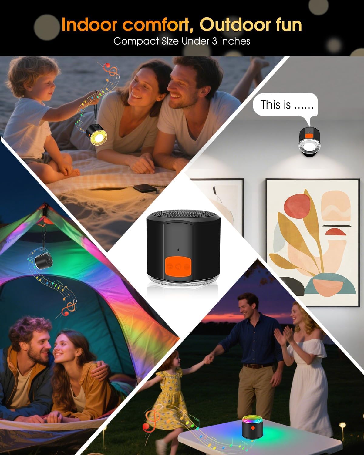 Amagle Small Portable Speakers Bluetooth Wireless with Lights, Magnetic Stick On Mini Bluetooth Speaker Lights, Little