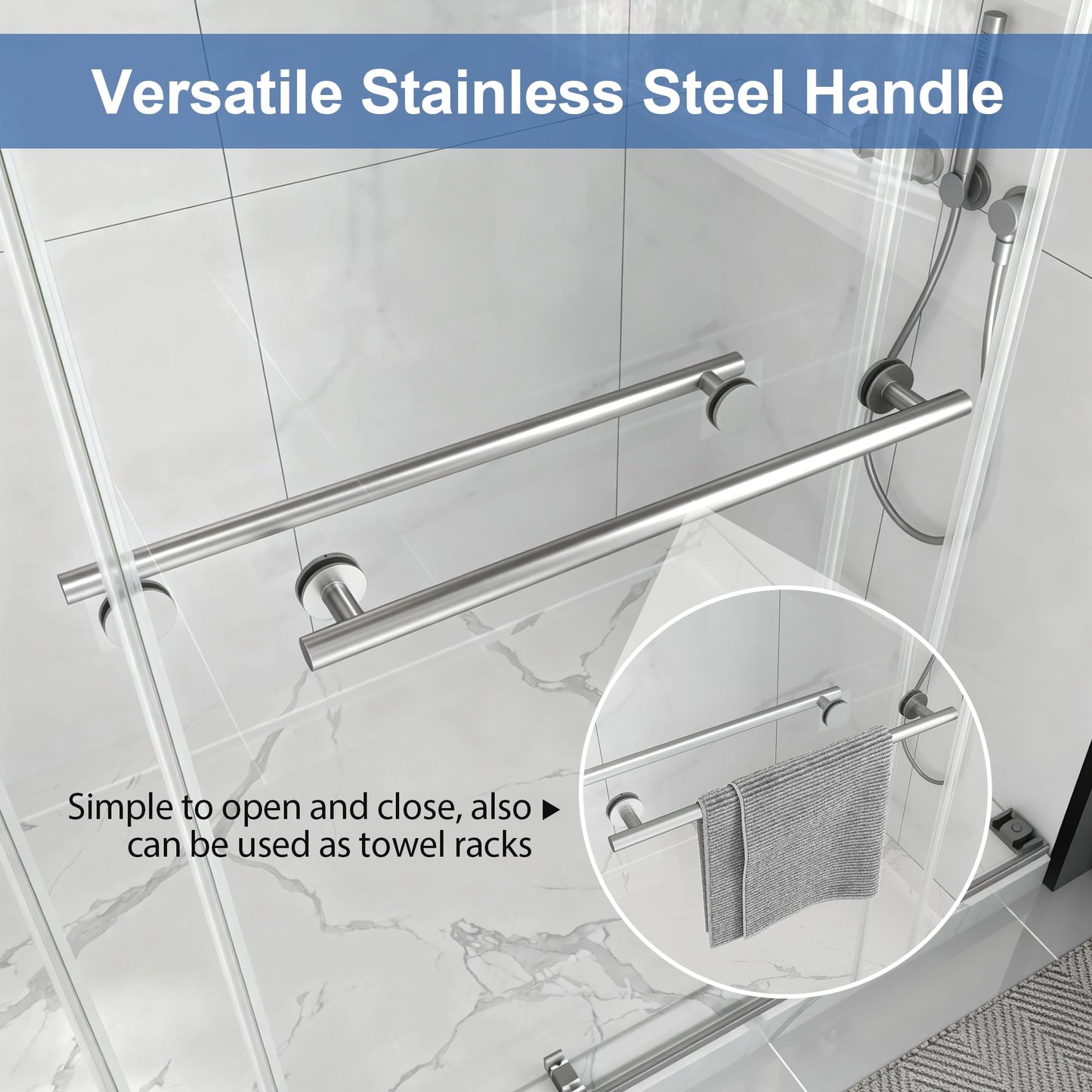 Frameless Double Sliding Shower Door 49-54" W x 72" H,1/4"(6mm) Tempered Glass with Safety Nano Explosion-Proof Film,Bypass Walk-in Shower Door,Brushed Nickel
