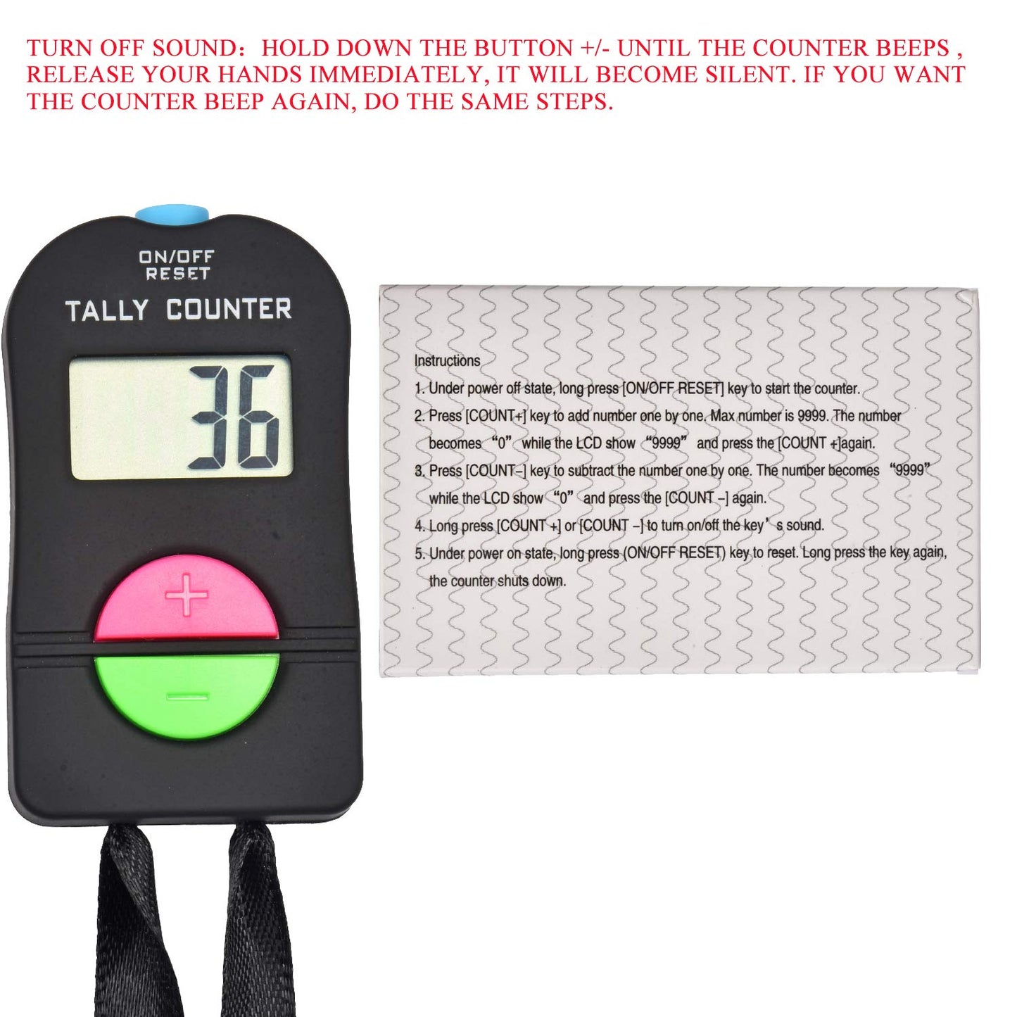 Woniutch Electronic Tally Counter/Handheld Number Clicker with Lanyard, 4-Digital,Disc Golf/Baseball Pitch/Bus Driver/Fish/Crochet Row Count (1 Pack)