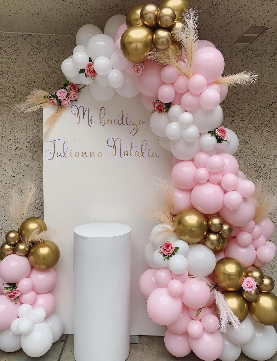 Skiennix Pink and Gold Balloons Set - 12 Inch Light Pink & White Metallic Balloons for Baby Shower & Birthday Parties