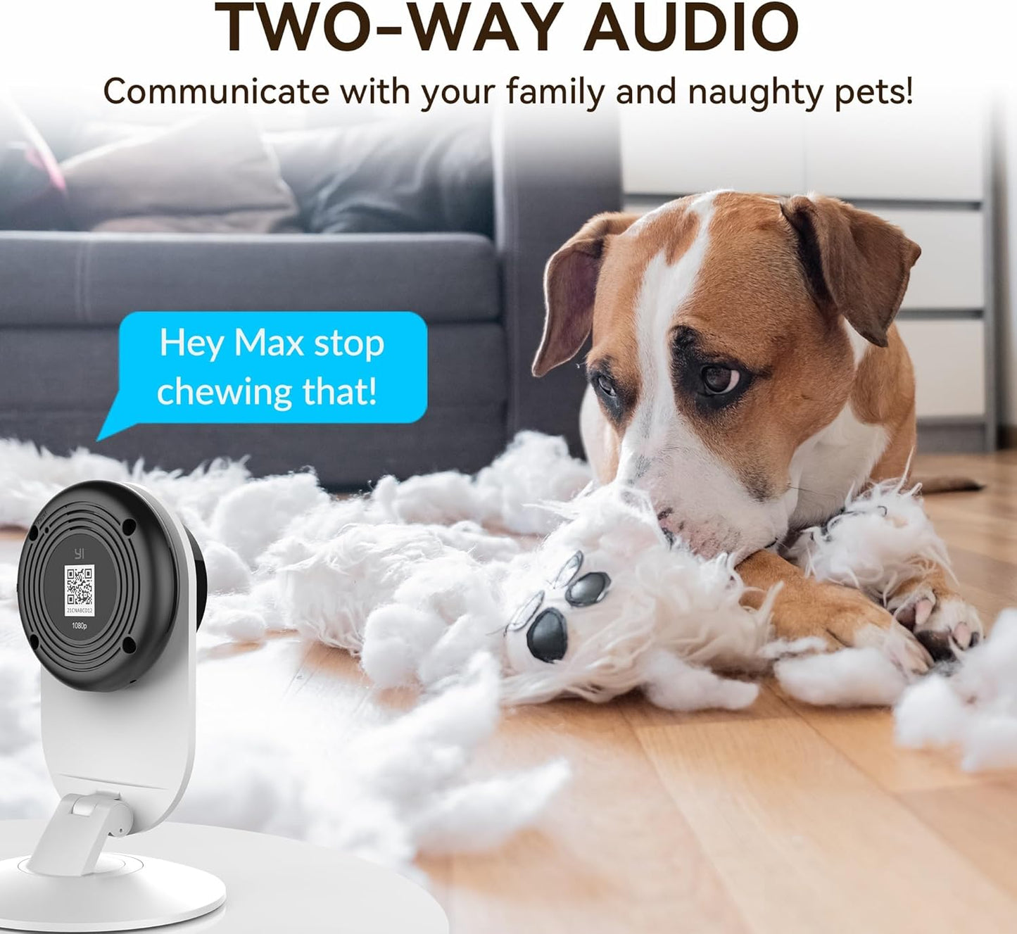 YI 2K 2-Way Indoor Security Camera with Adhesive Mount, Audio, AI Human/Vehicle/Pet Detection, Alerts, Night Vision