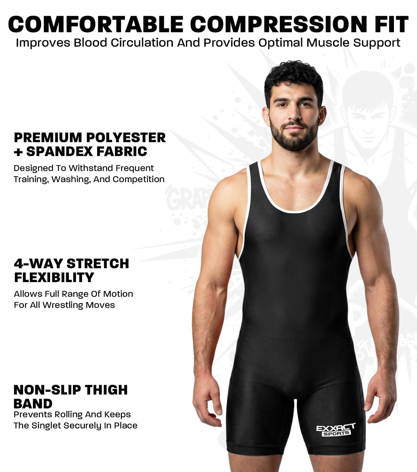 Exxact Sports Plain Men's Wrestling Singlet, High Performance Powerlifting Singlet Wrestling Singlets for Men - (Black, AS)